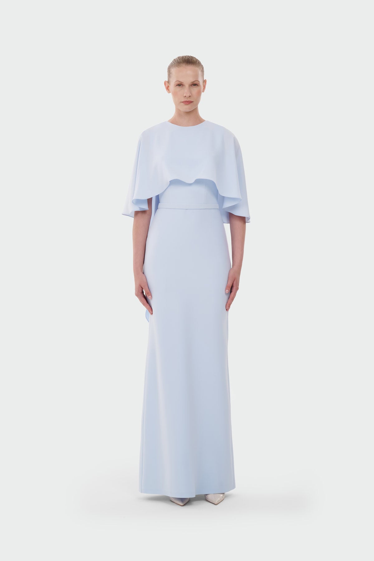 Cape Detail Long Evening Dress