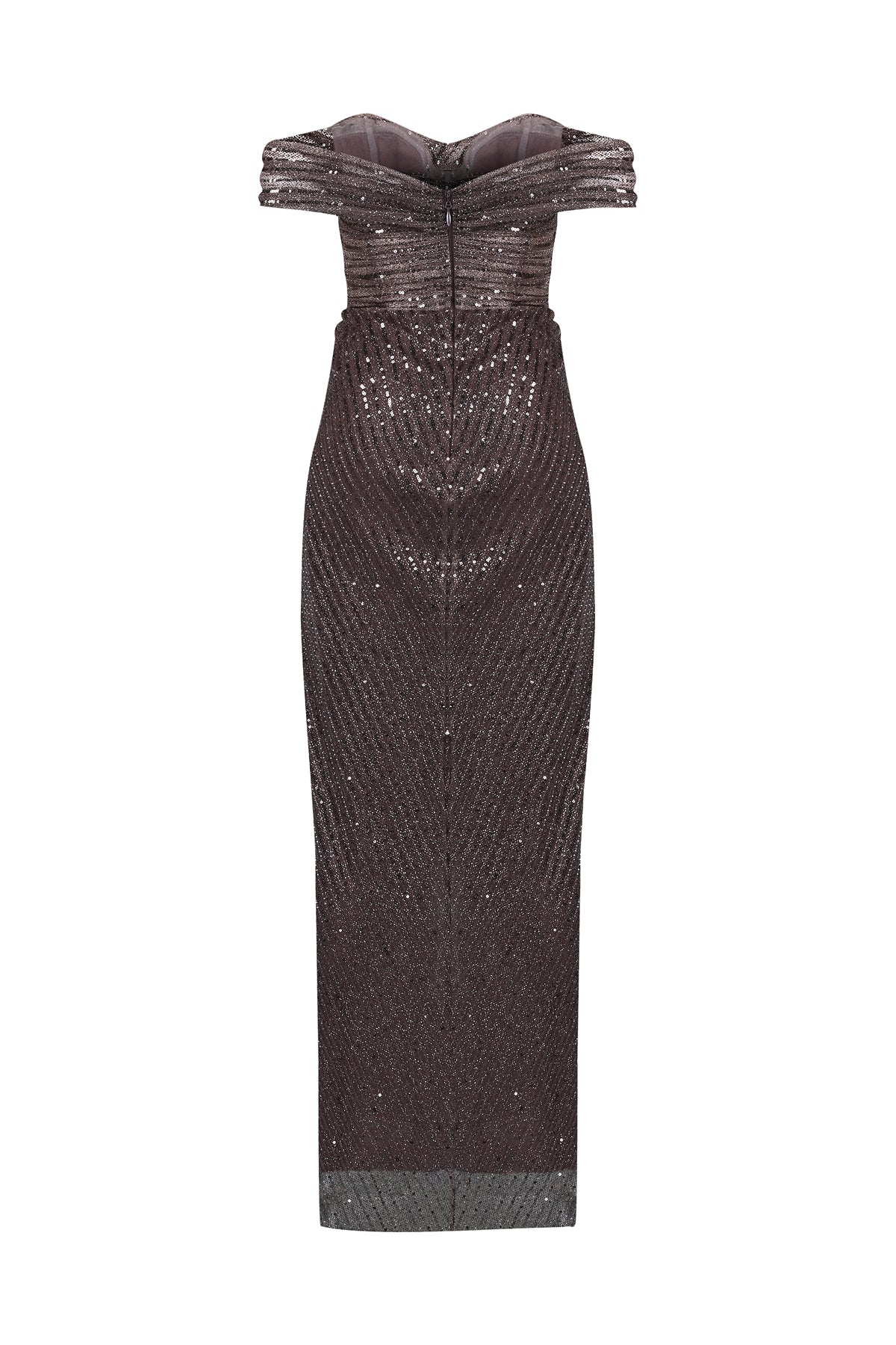 Strapless Slit Long Evening Dress with Sequin Detail