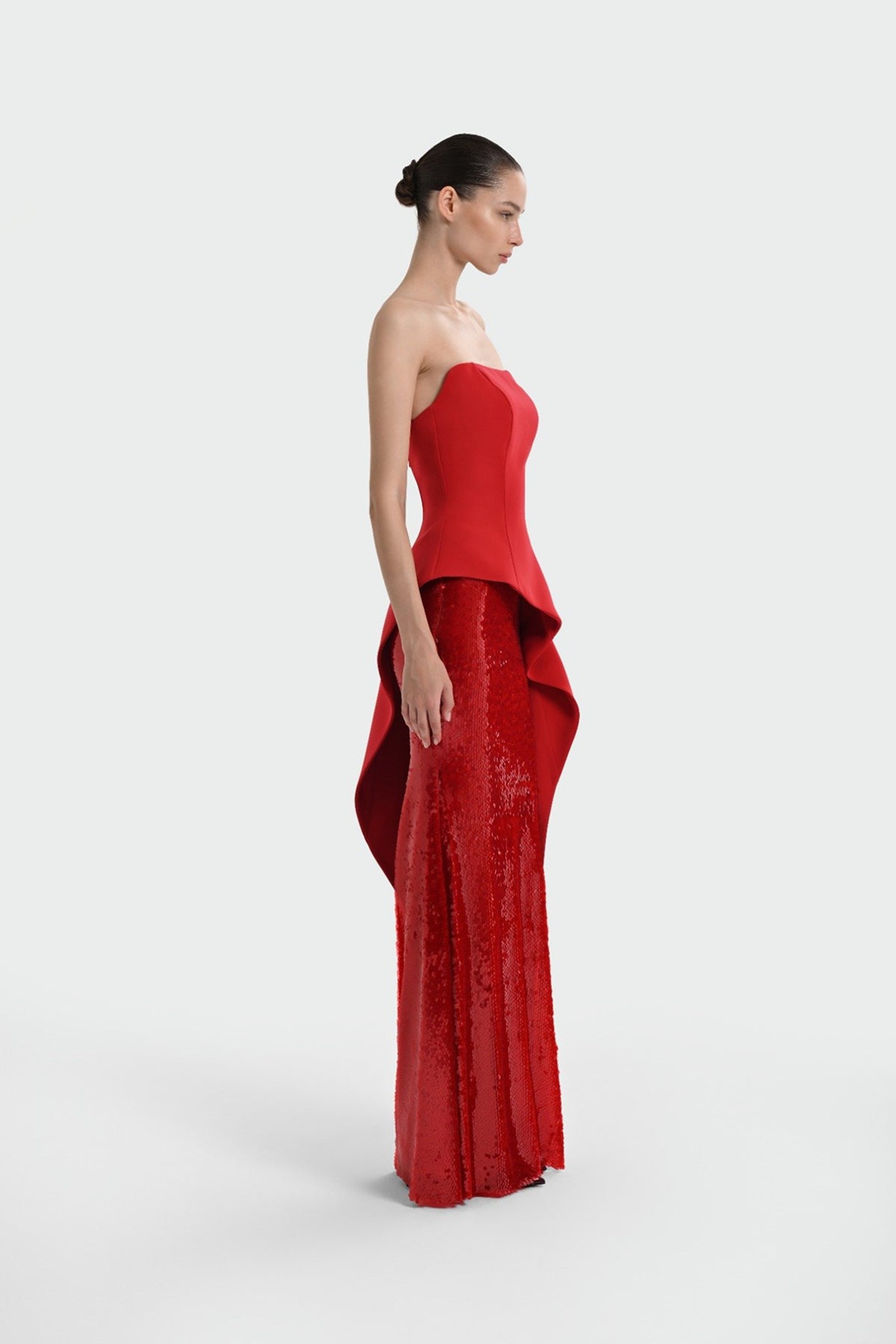 Sequin Embellished Strapless Crepe Evening Dress Set
