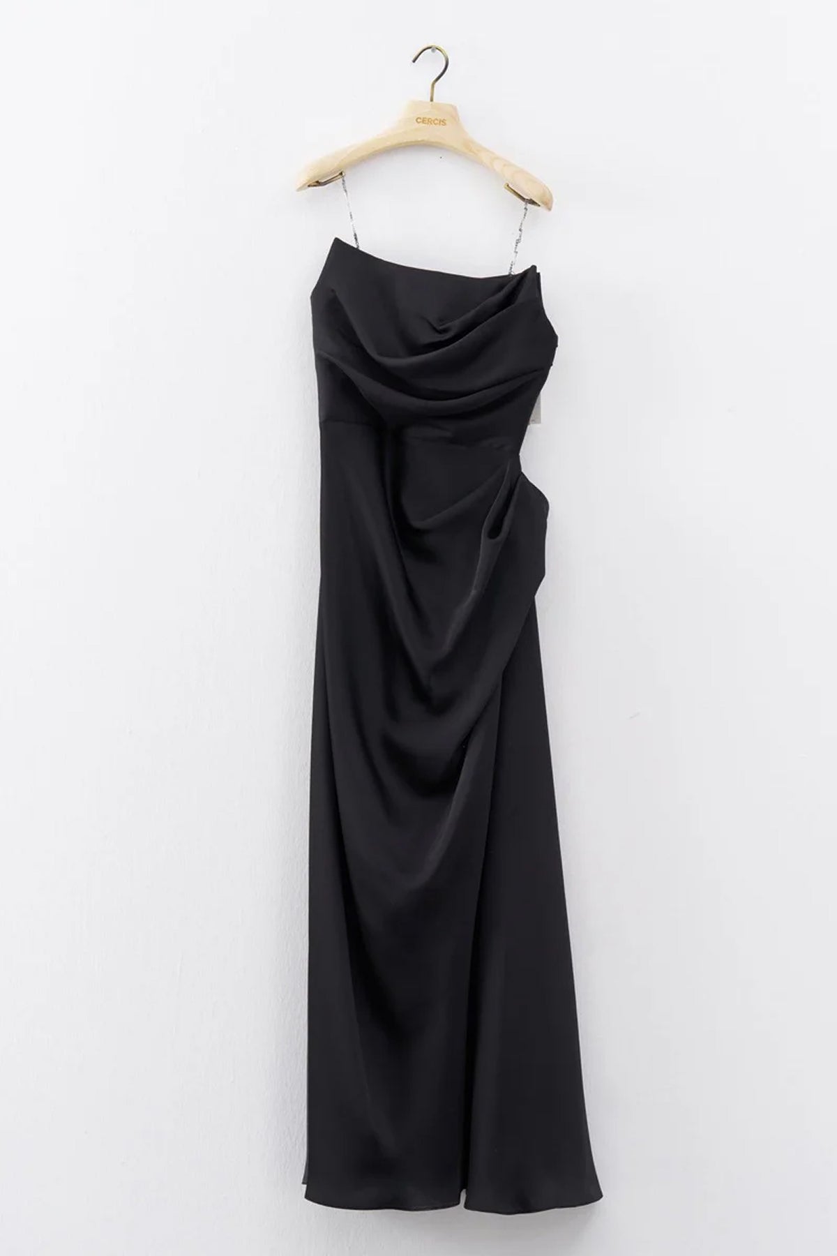 Straplez Drape Detaylı Uzun Abiye Elbise - Cercis