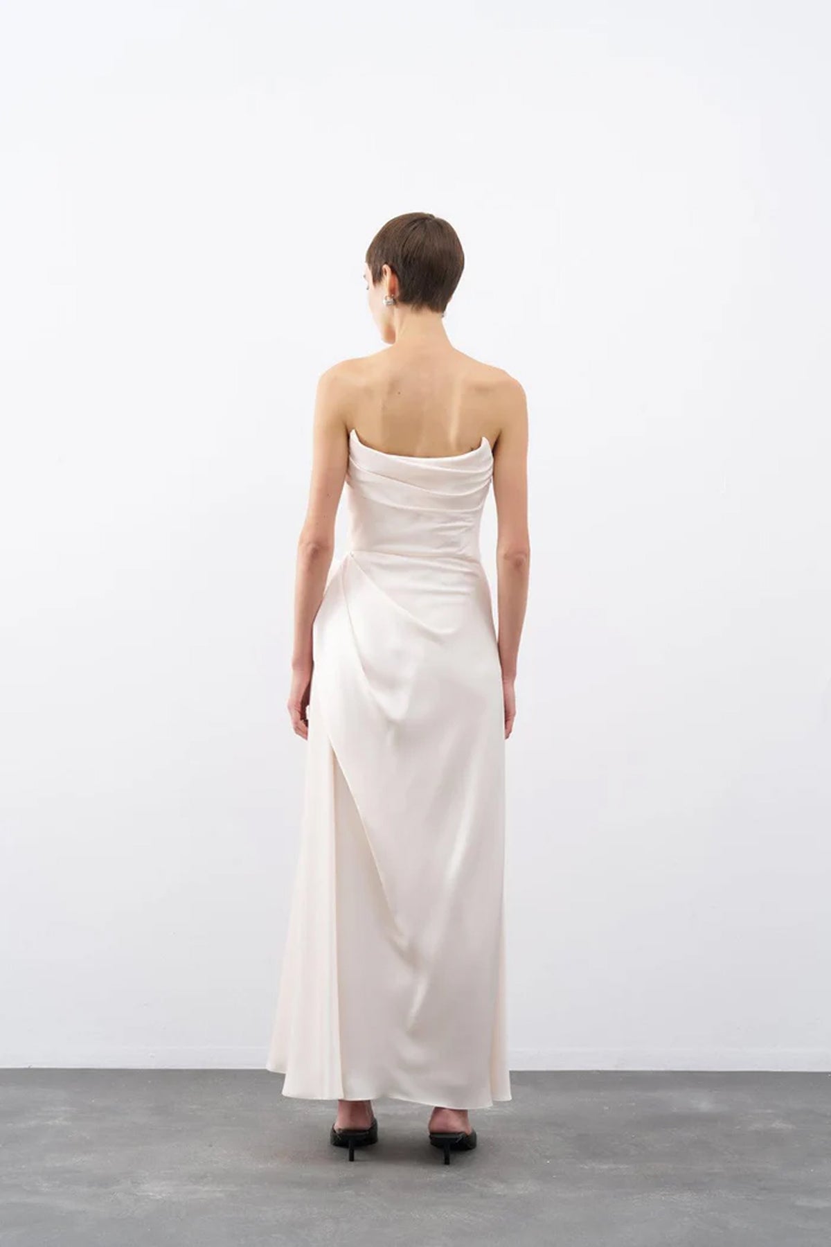 Straplez Drape Detaylı Uzun Abiye Elbise - Cercis