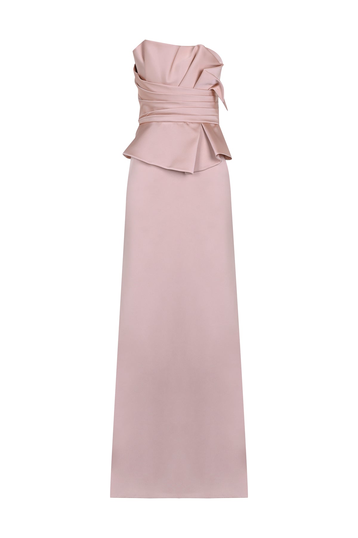 Strapless Draped Waist Detailed Long Evening Dress