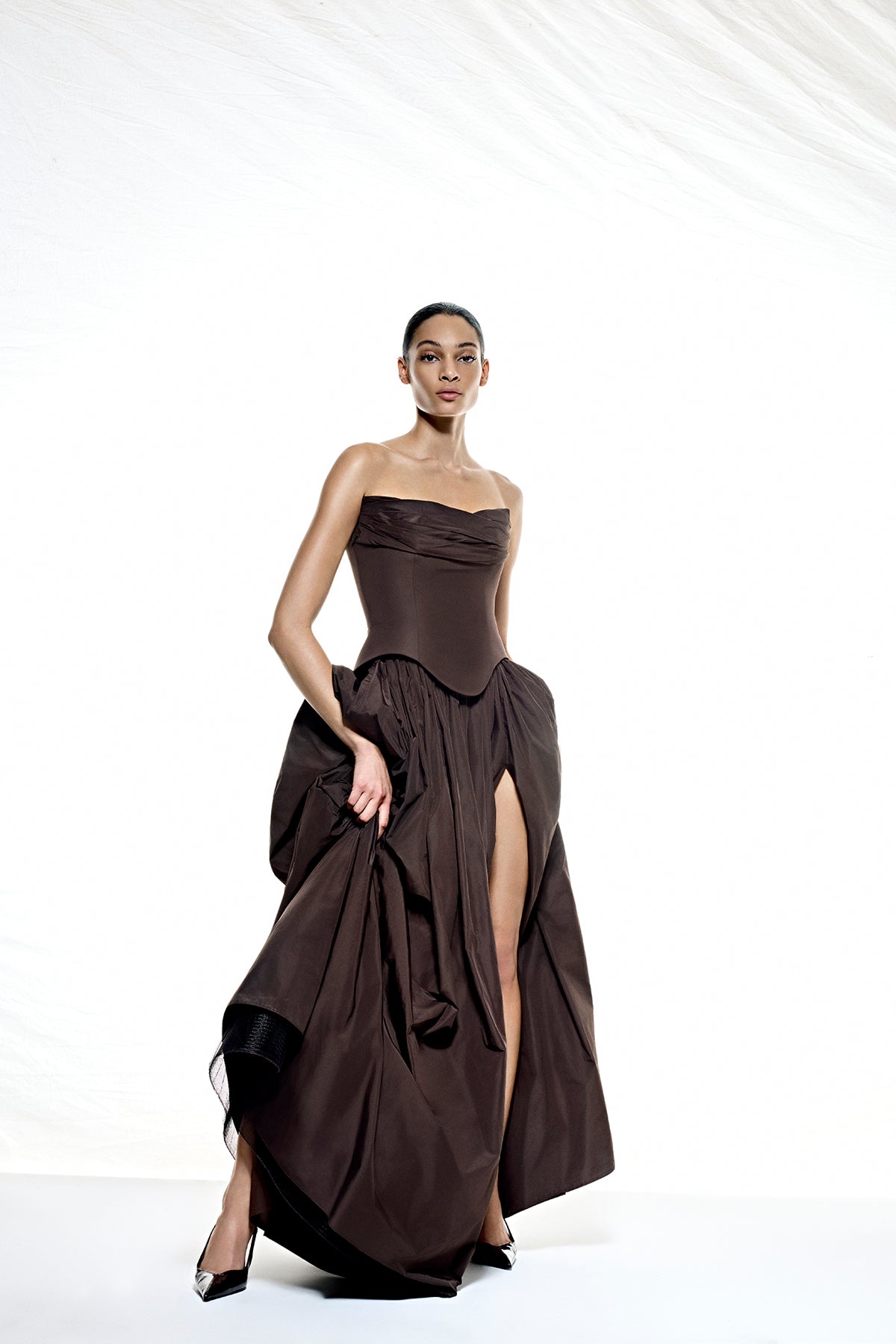 Straplez Drapeli Korsaj Detaylı Abiye Elbise