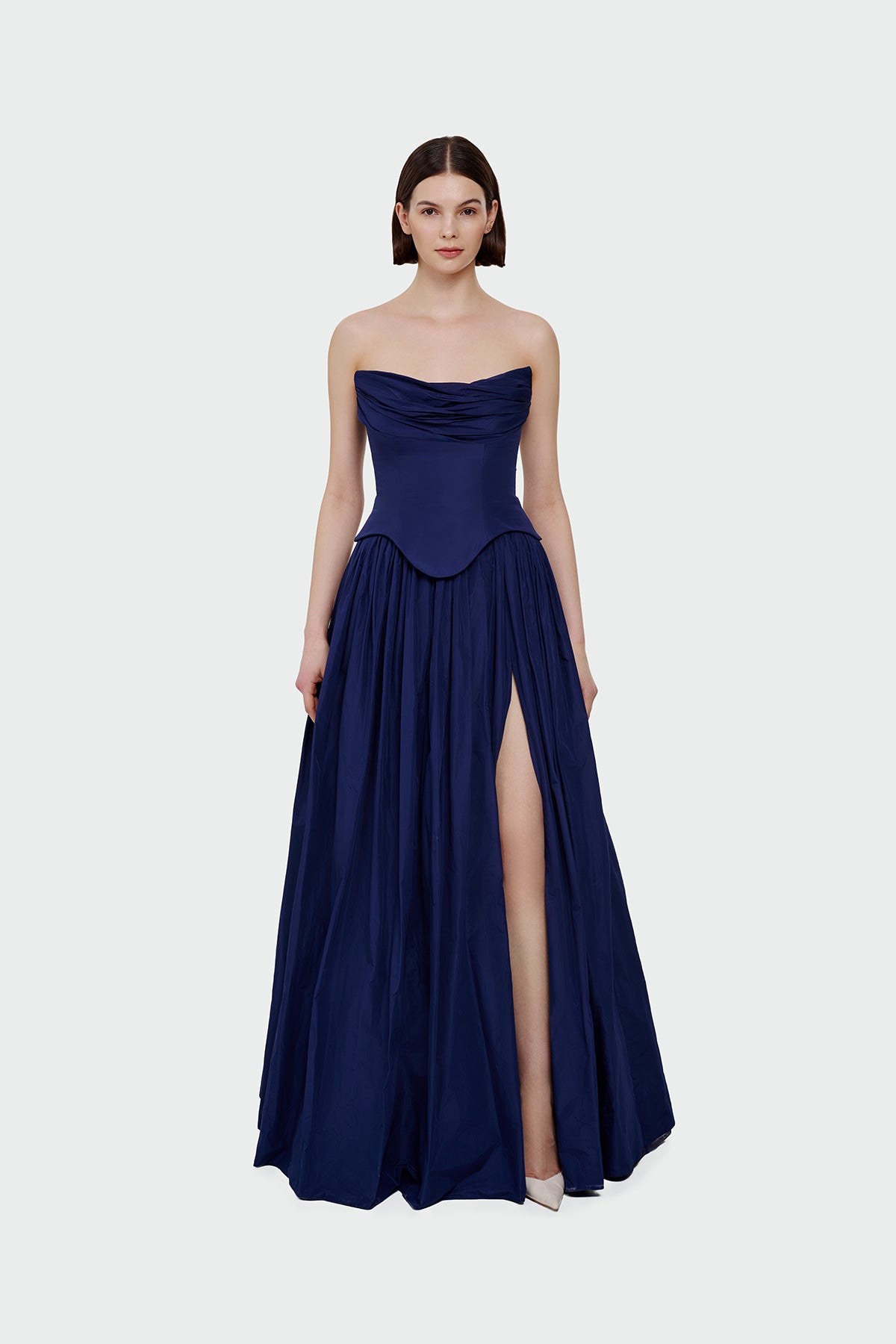 Strapless Draped Corset Detailed Evening Dress