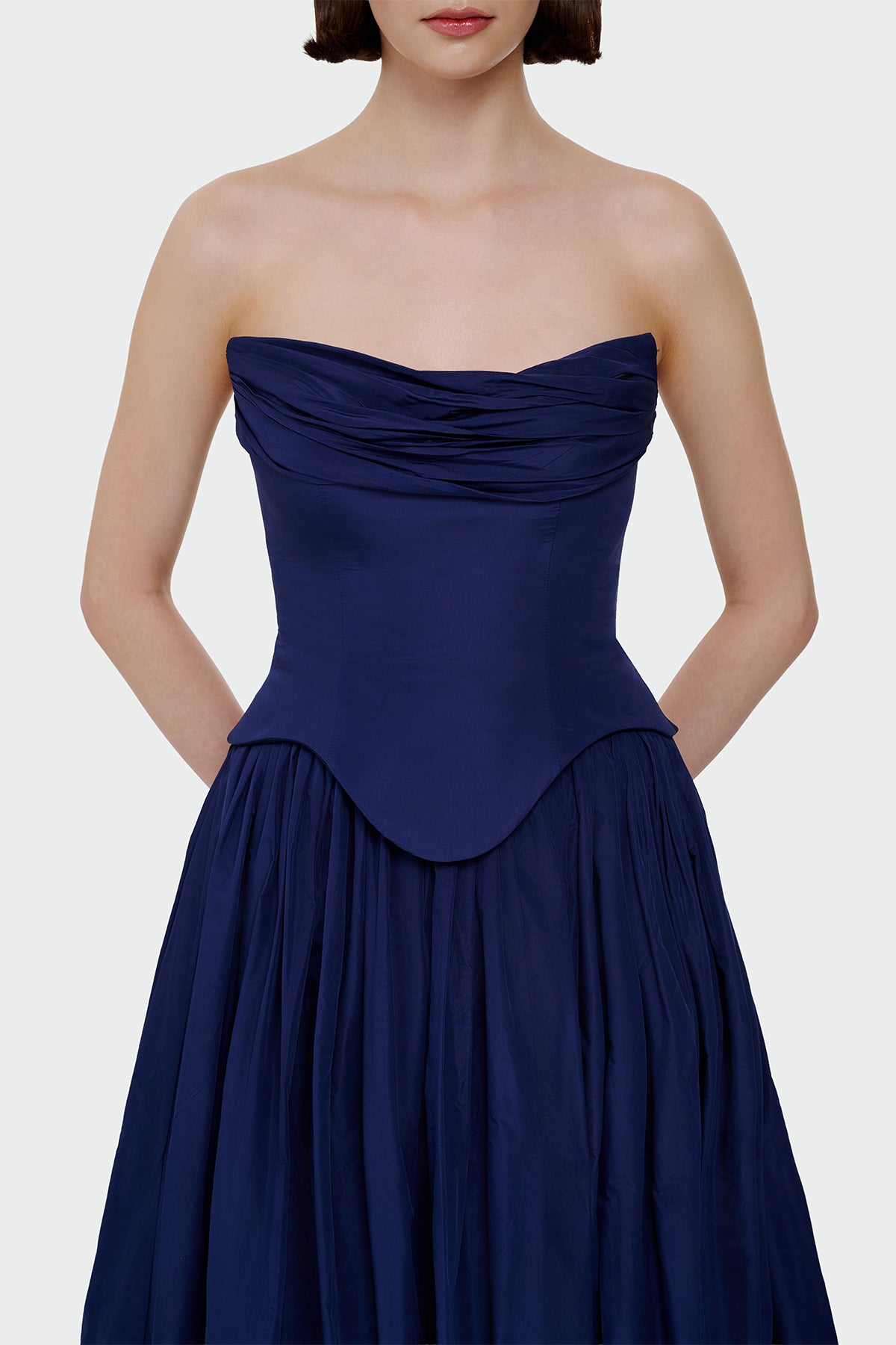 Strapless Draped Corset Detailed Evening Dress