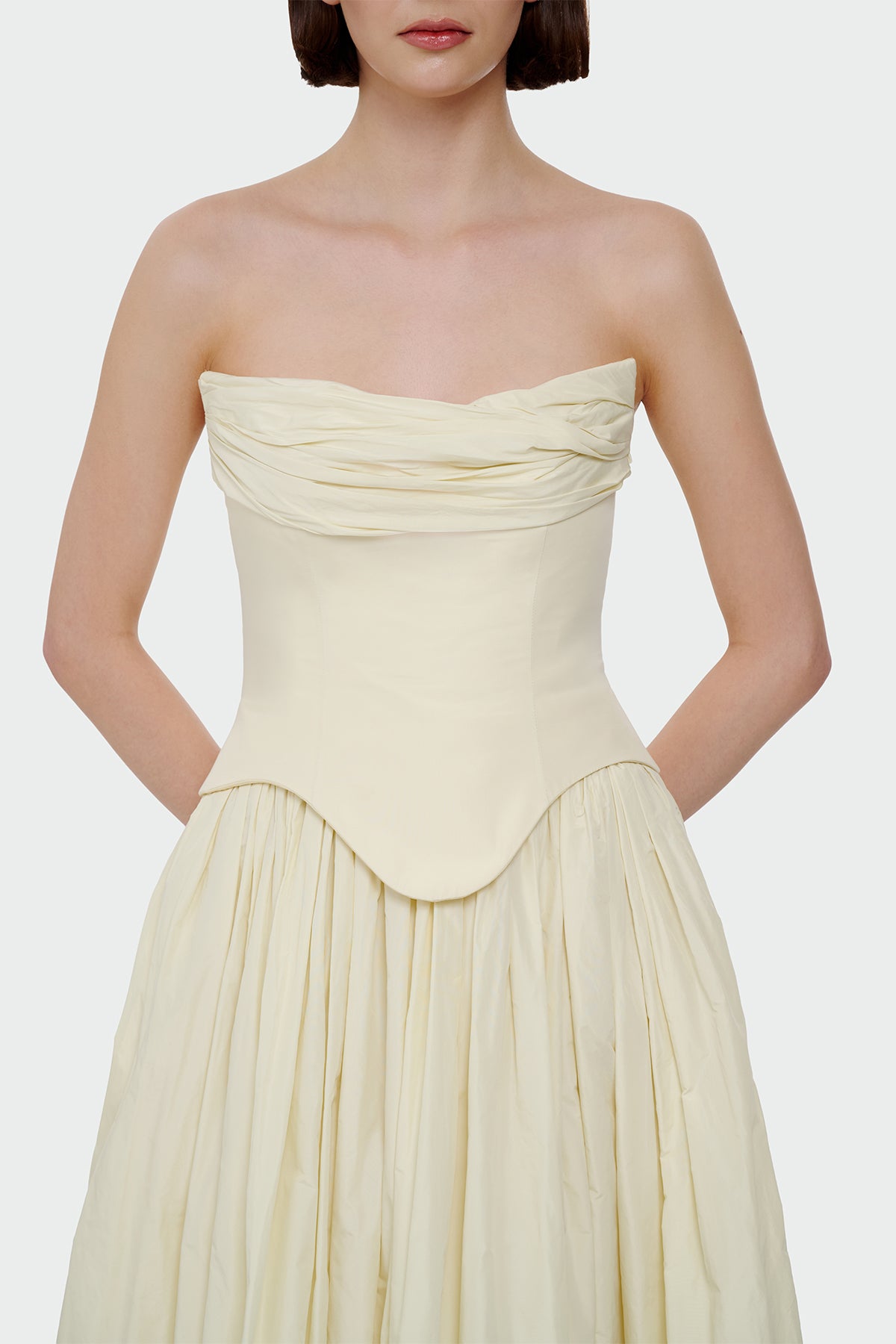 Strapless Draped Corset Detailed Evening Dress