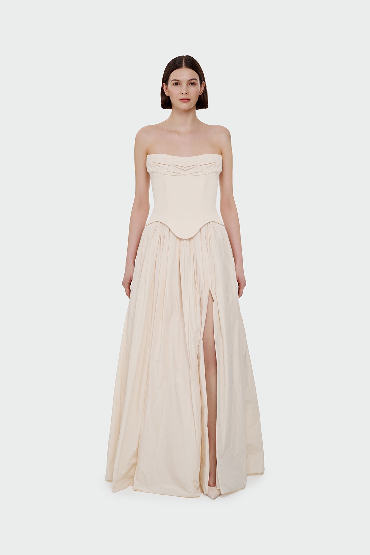Strapless Draped Corset Detailed Evening Dress