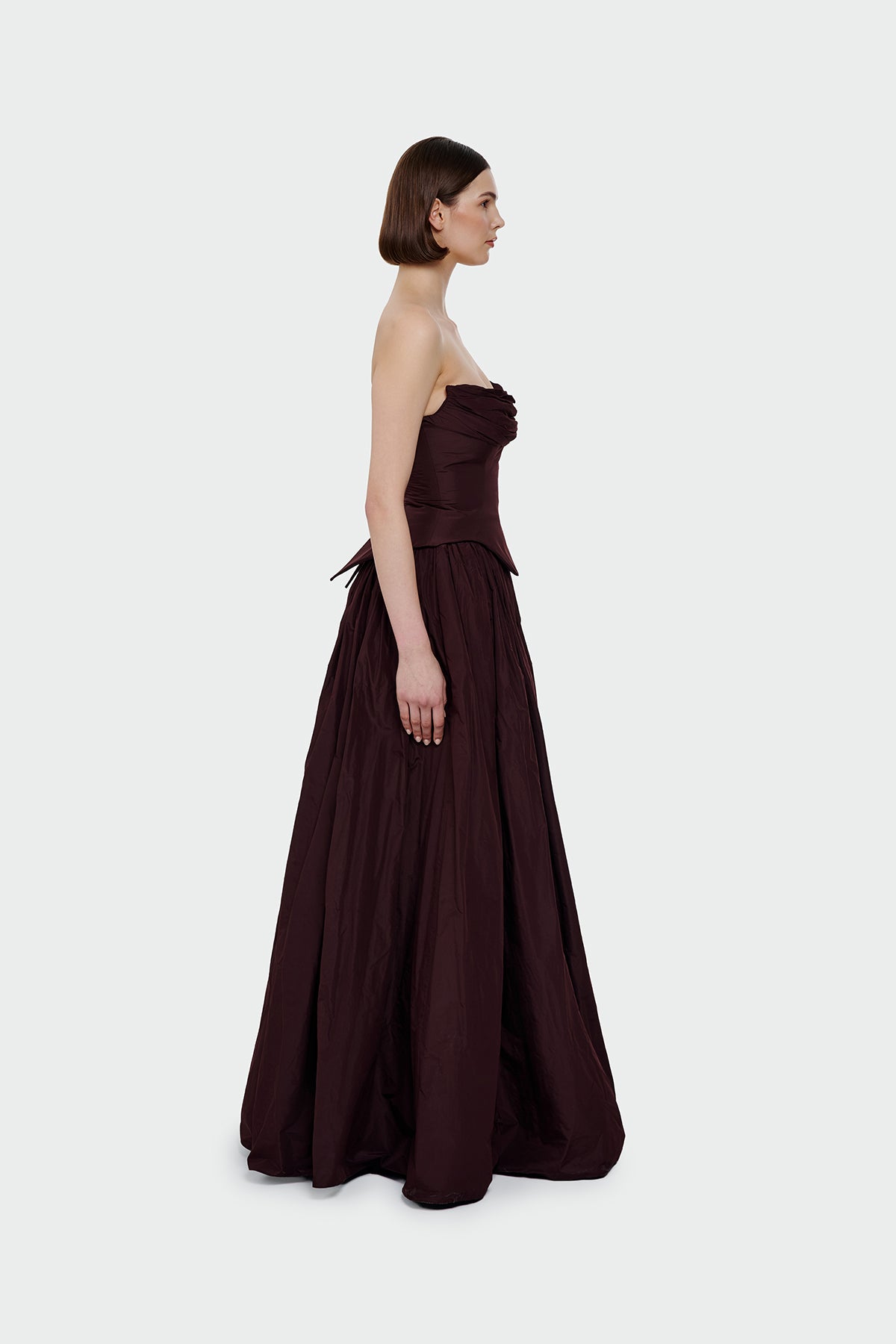 Strapless Draped Corset Detailed Evening Dress