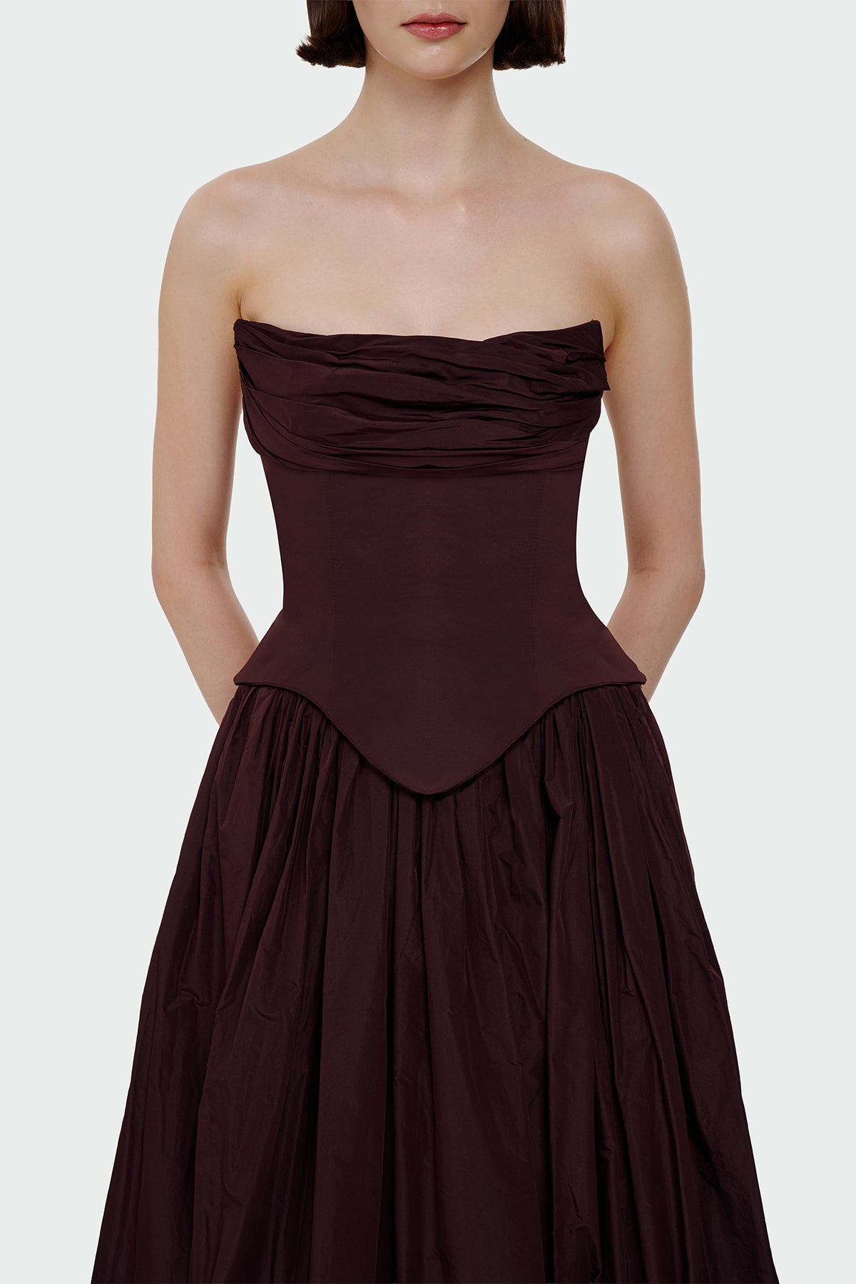 Strapless Draped Corset Detailed Evening Dress