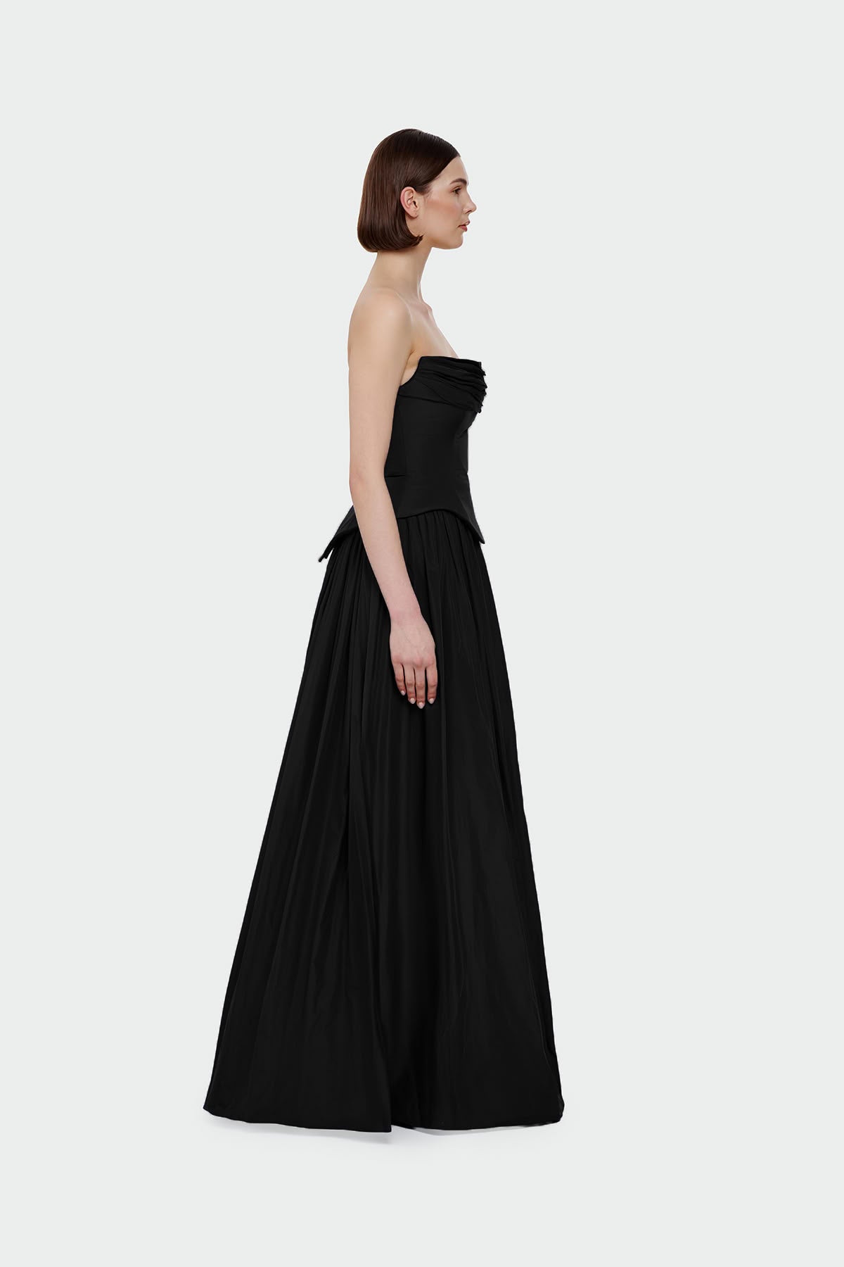 Strapless Draped Corset Detailed Evening Dress