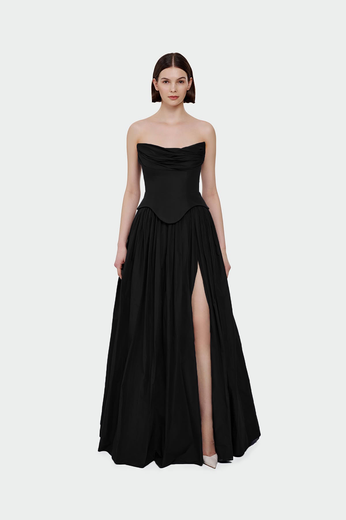 Strapless Draped Corset Detailed Evening Dress
