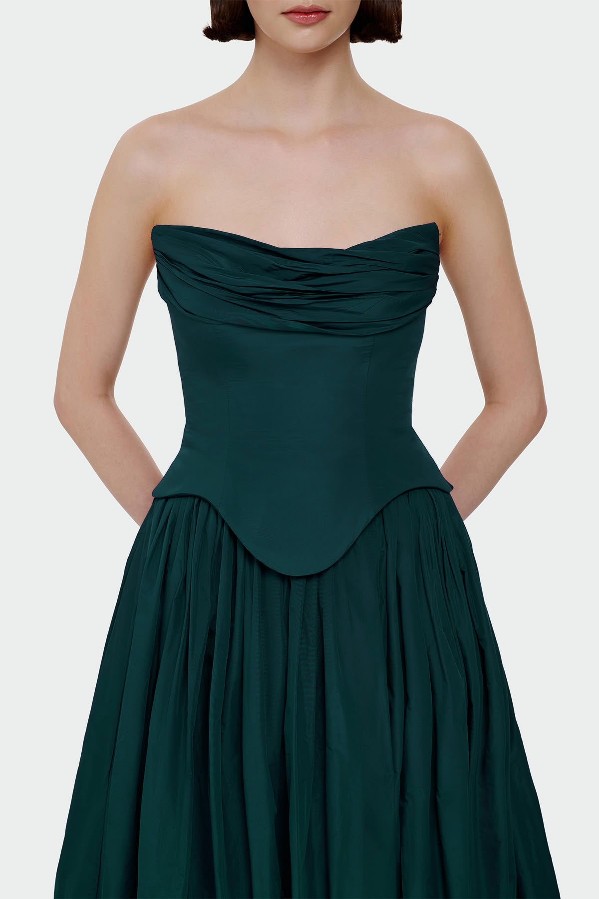 Strapless Draped Corset Detailed Evening Dress
