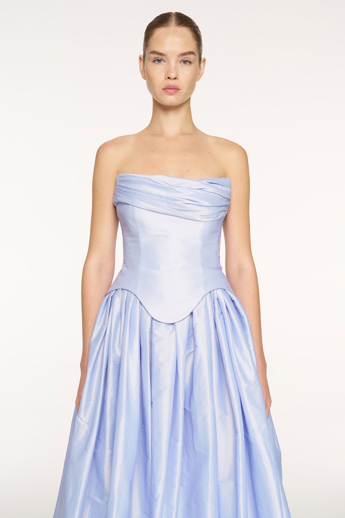 Strapless Draped Corset Detailed Evening Dress