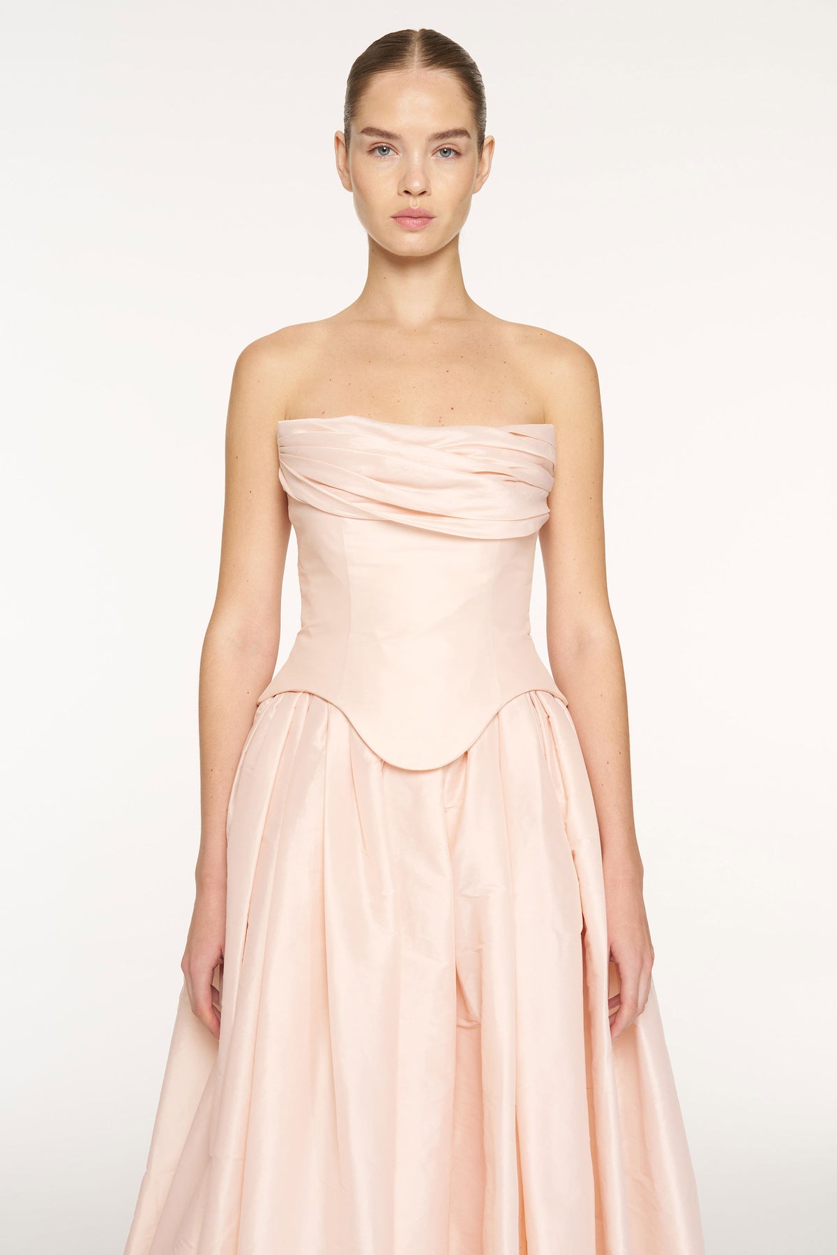 Strapless Draped Corset Detailed Evening Dress