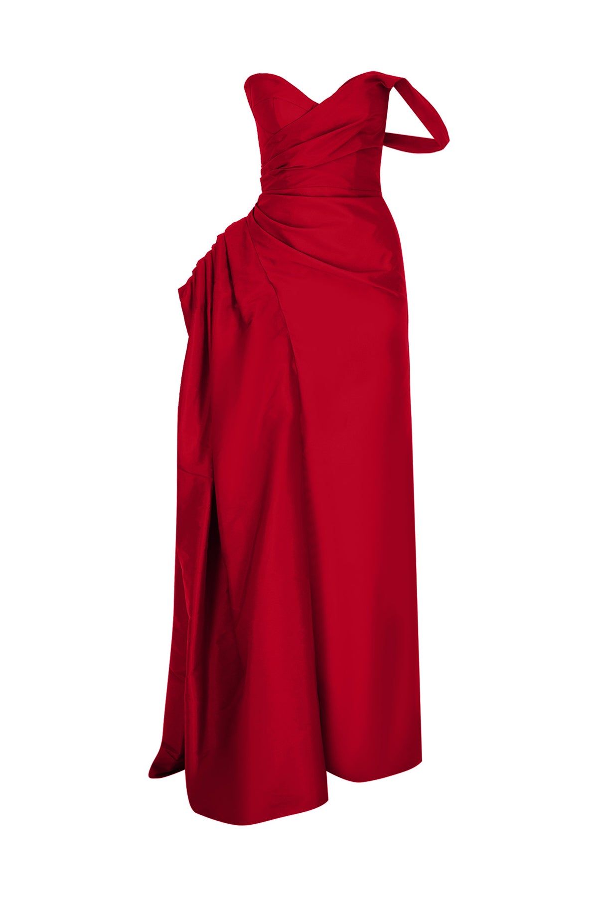 Strapless Draped Satin Long Evening Dress