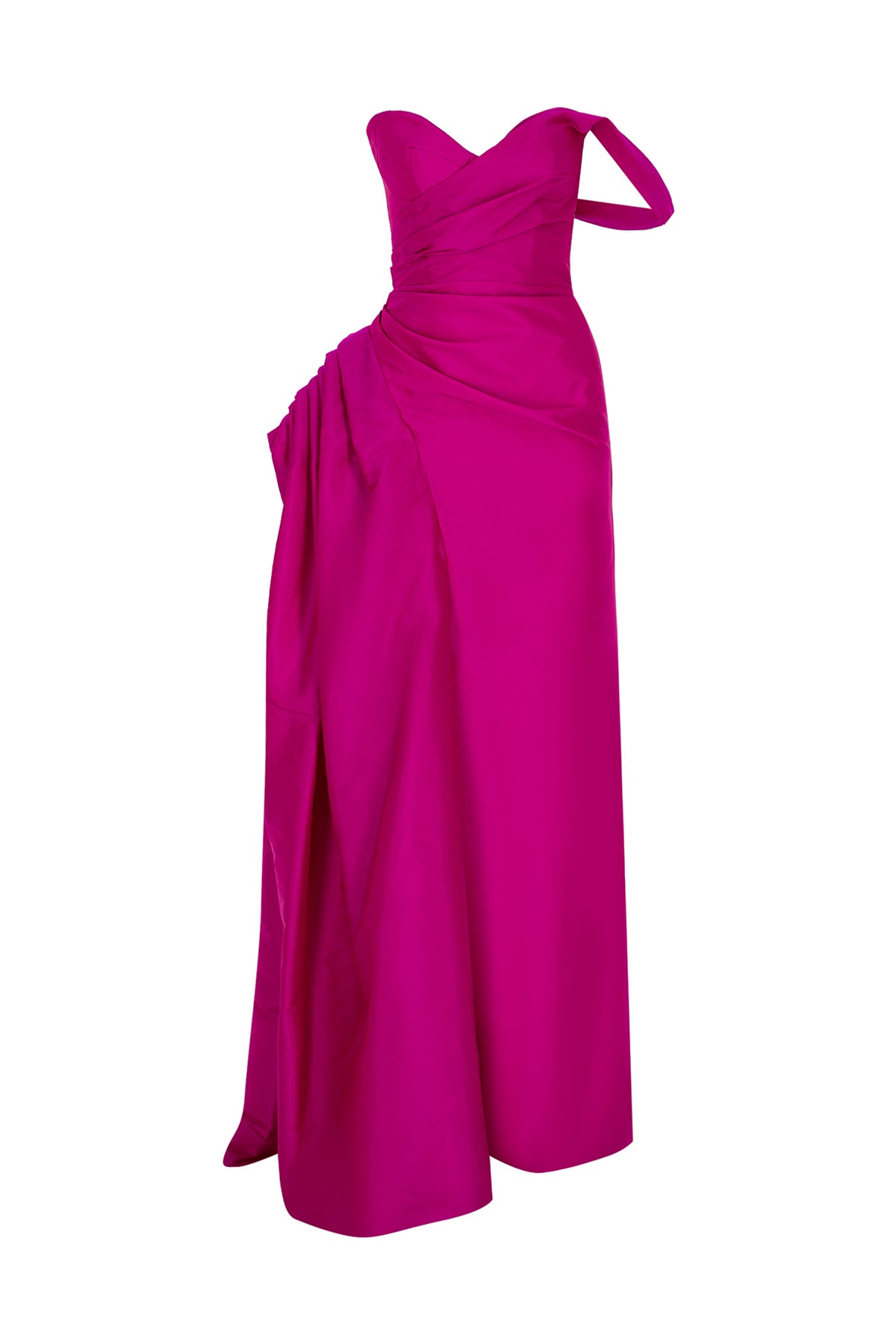 Strapless Draped Satin Long Evening Dress