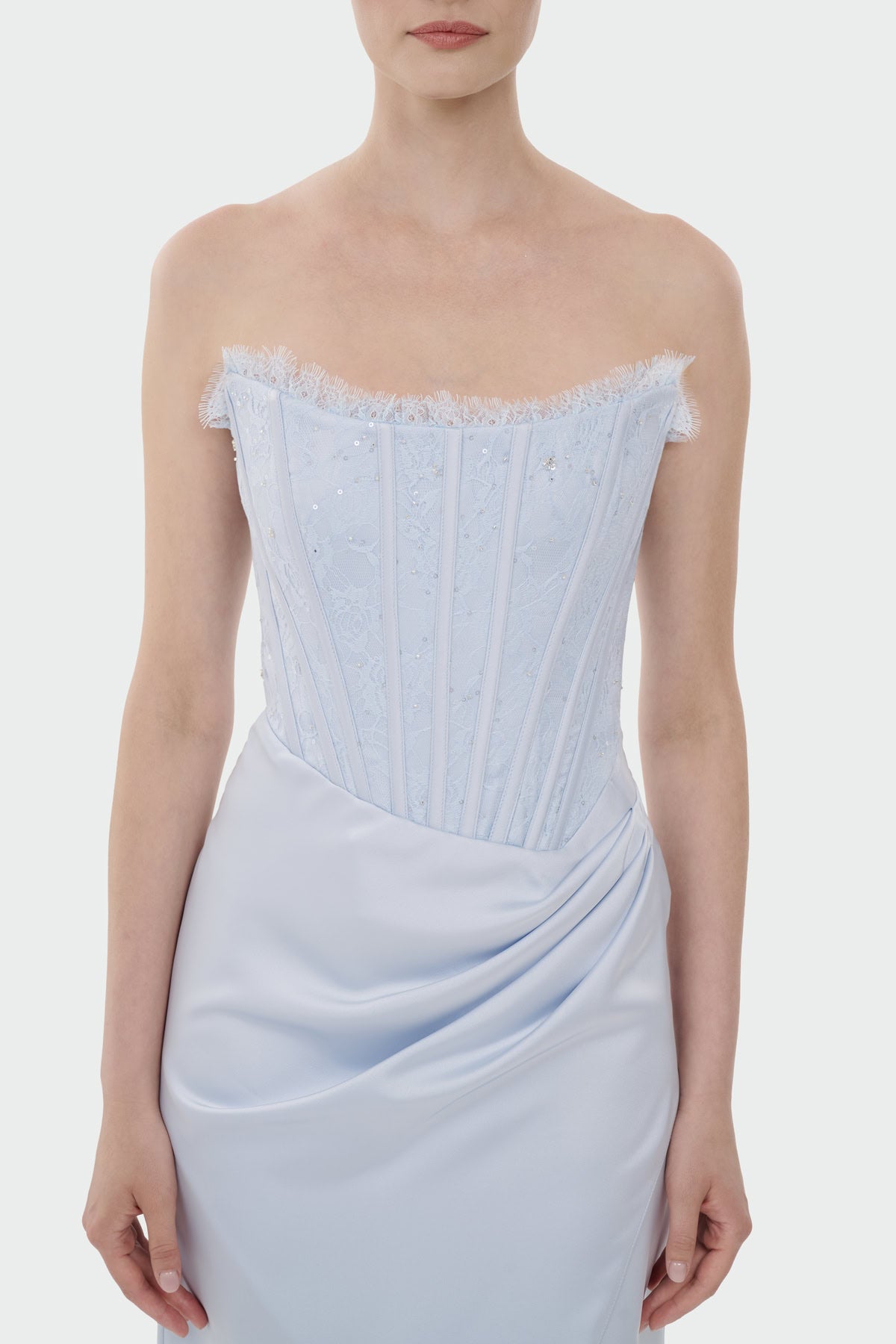 Strapless Draped Slit Evening Gown
