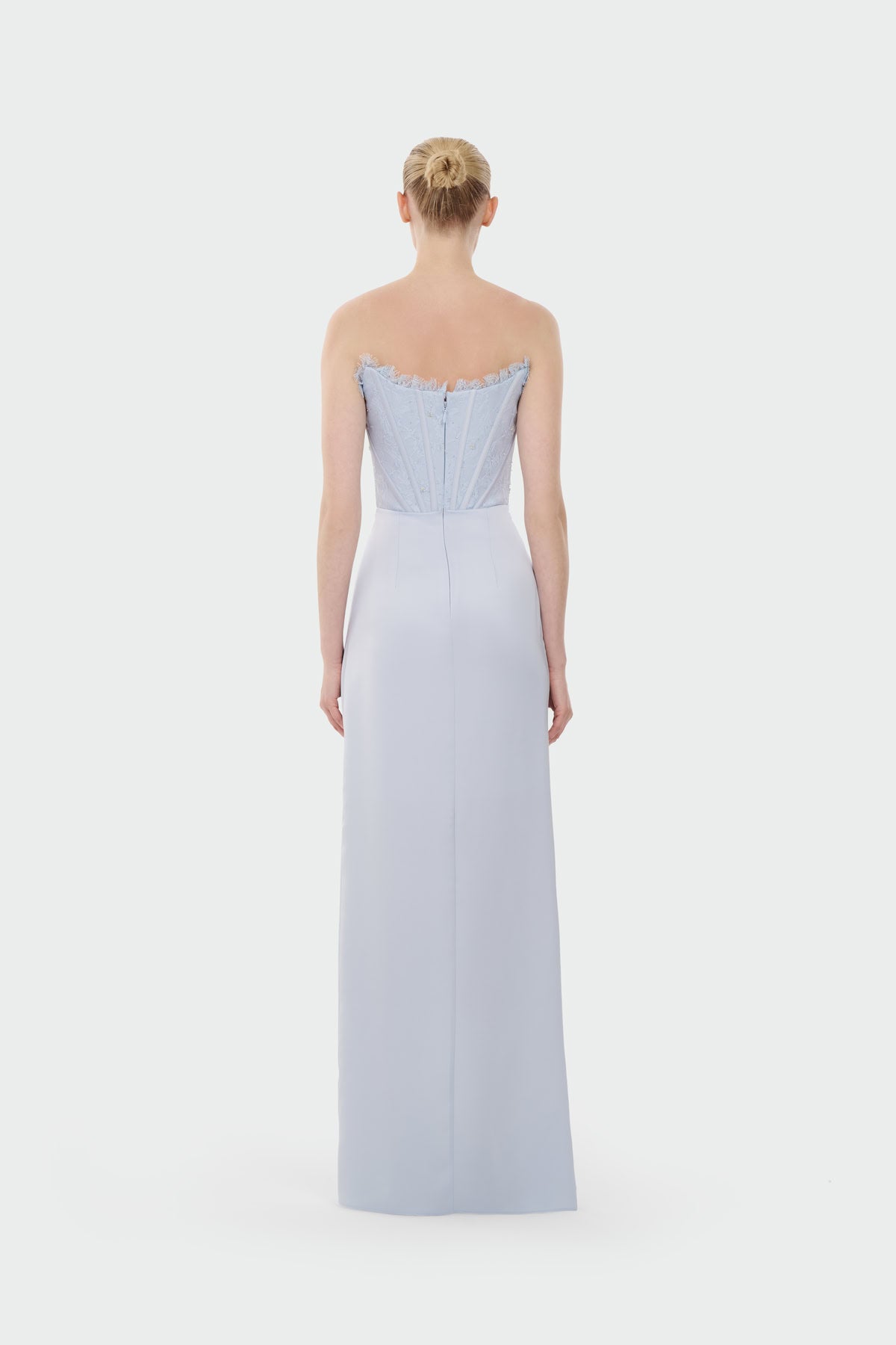 Strapless Draped Slit Evening Gown