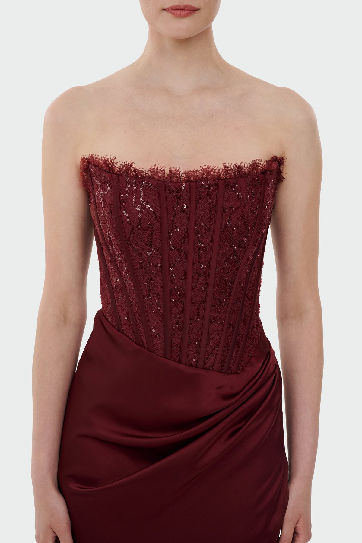 Strapless Draped Slit Evening Gown
