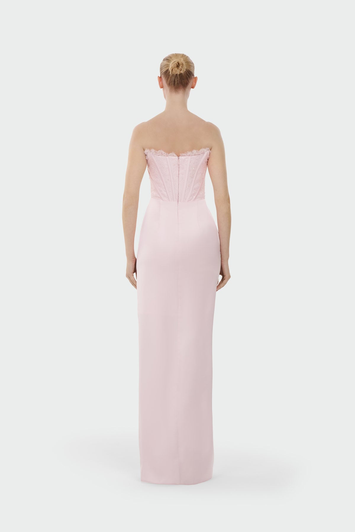 Strapless Draped Slit Evening Gown