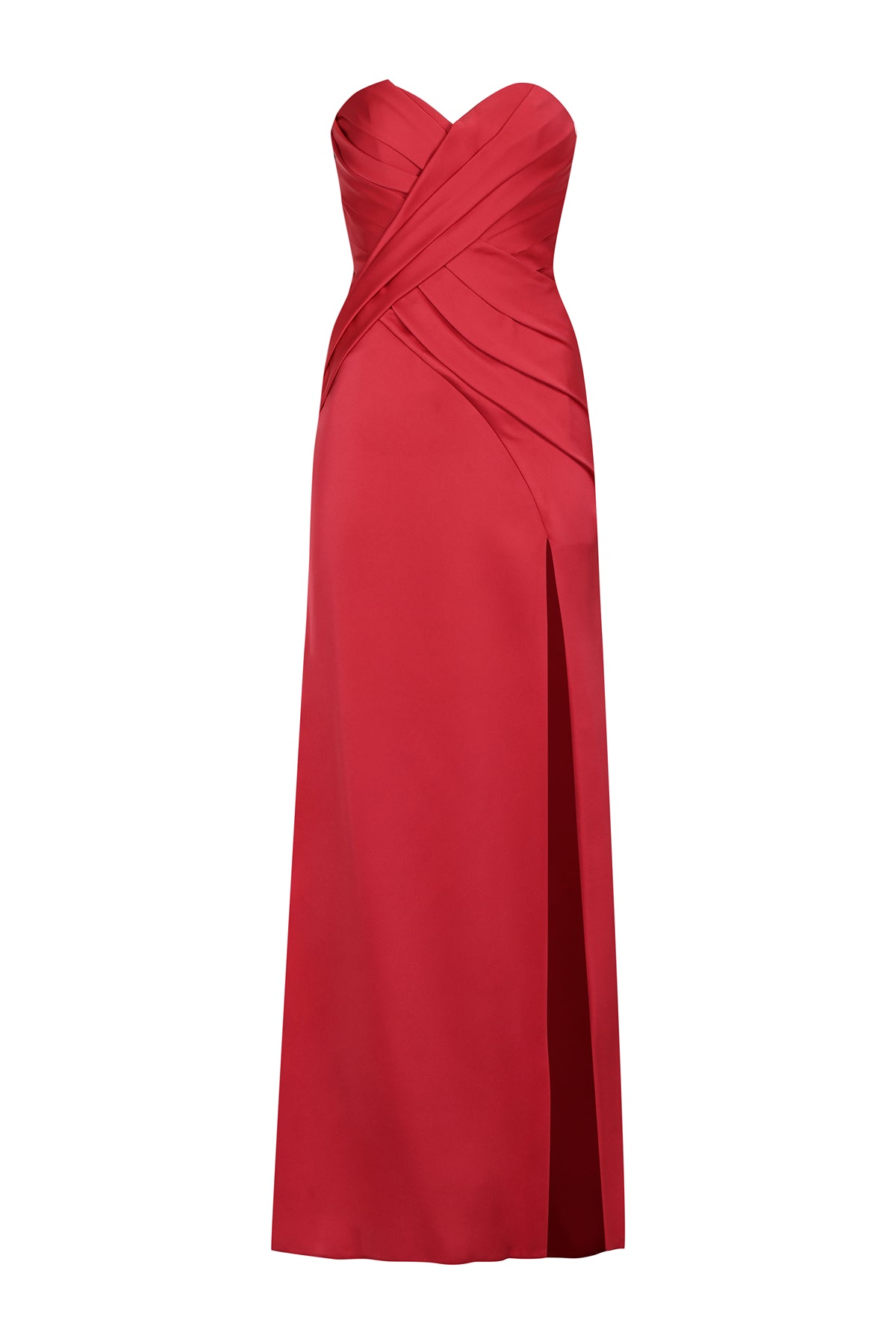 Strapless Sweetheart Neckline Slit Long Satin Evening Dress