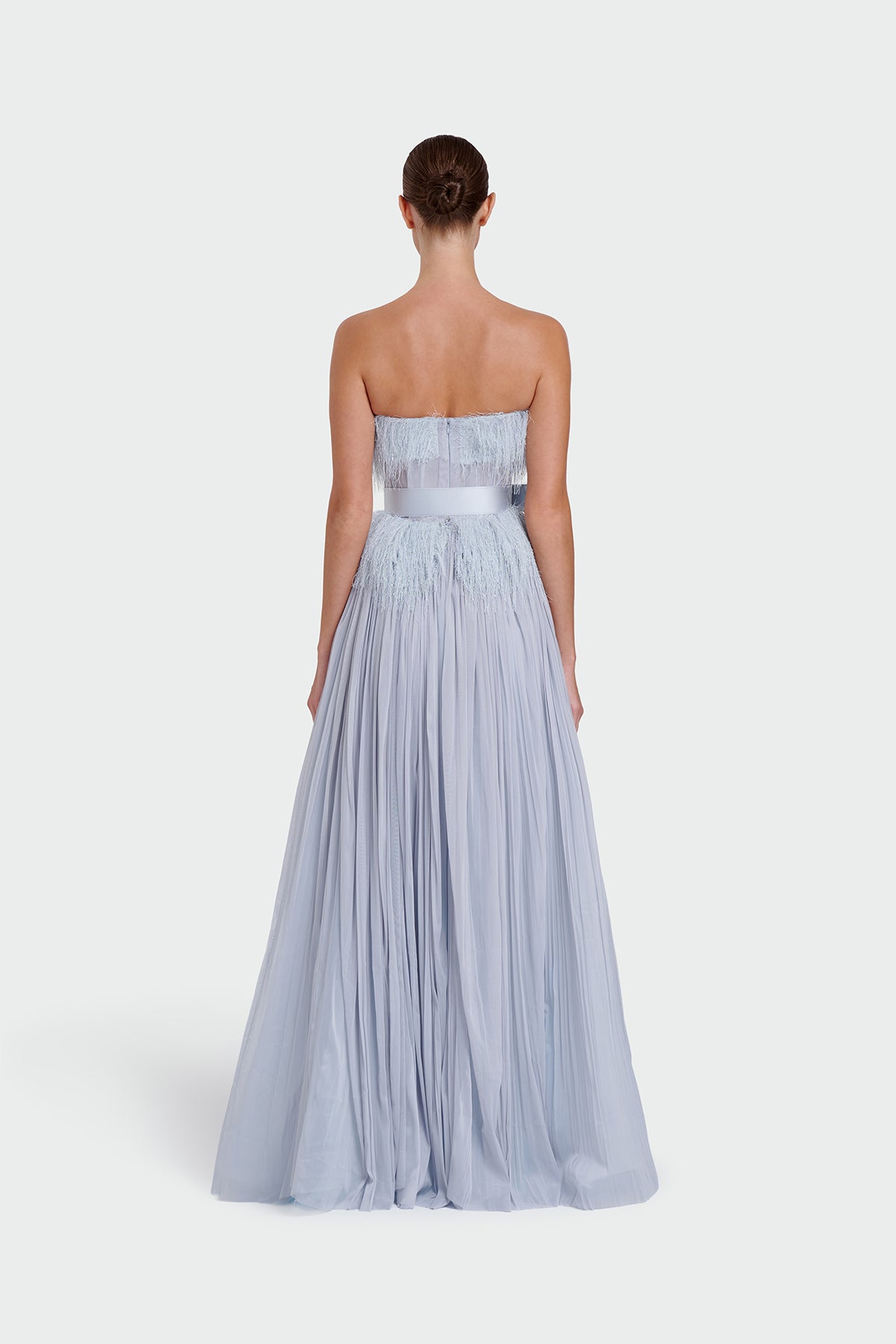 Strapless Belt Detail Slit Long Evening Dress