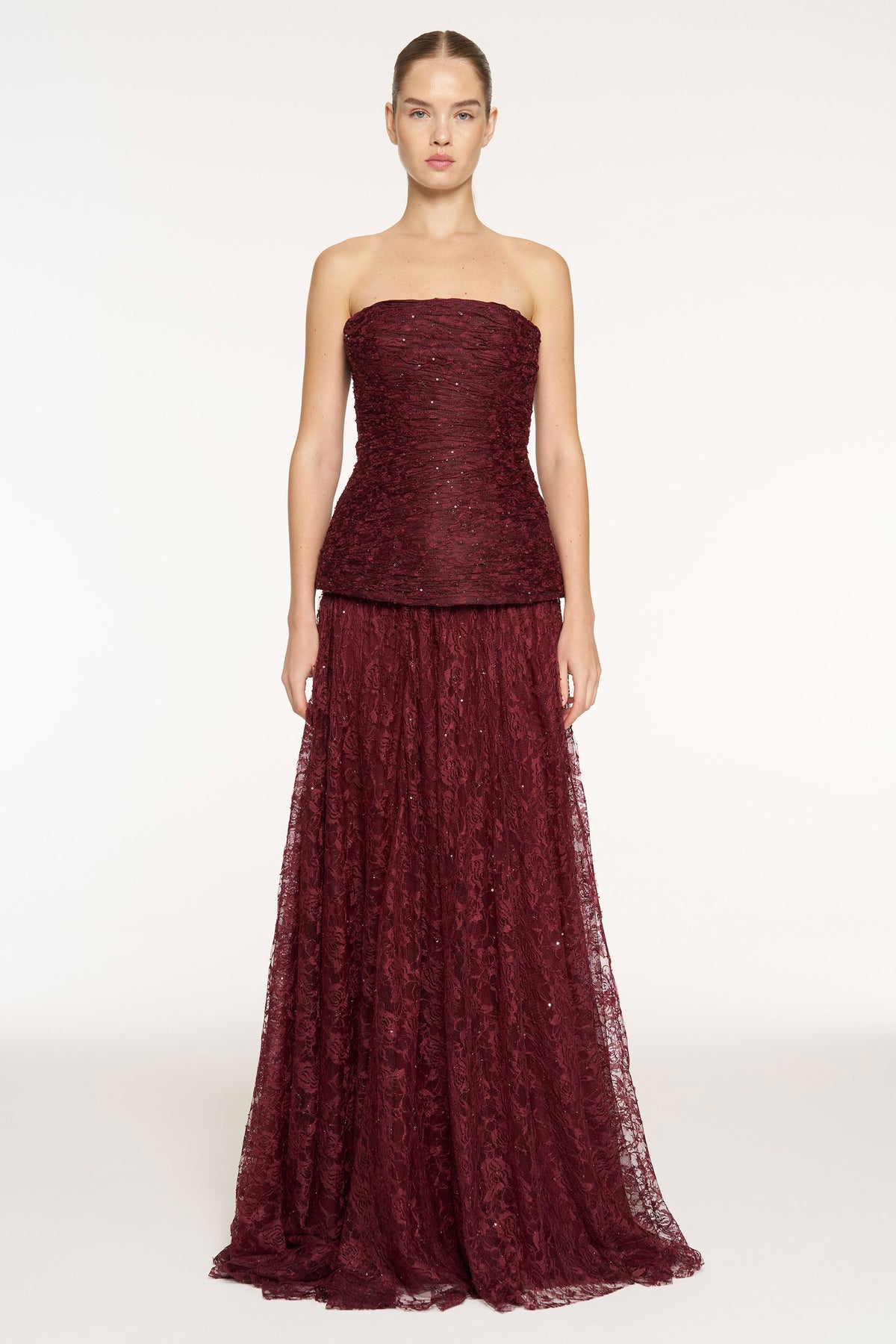Strapless Sequin Embellished Slit Evening Dress