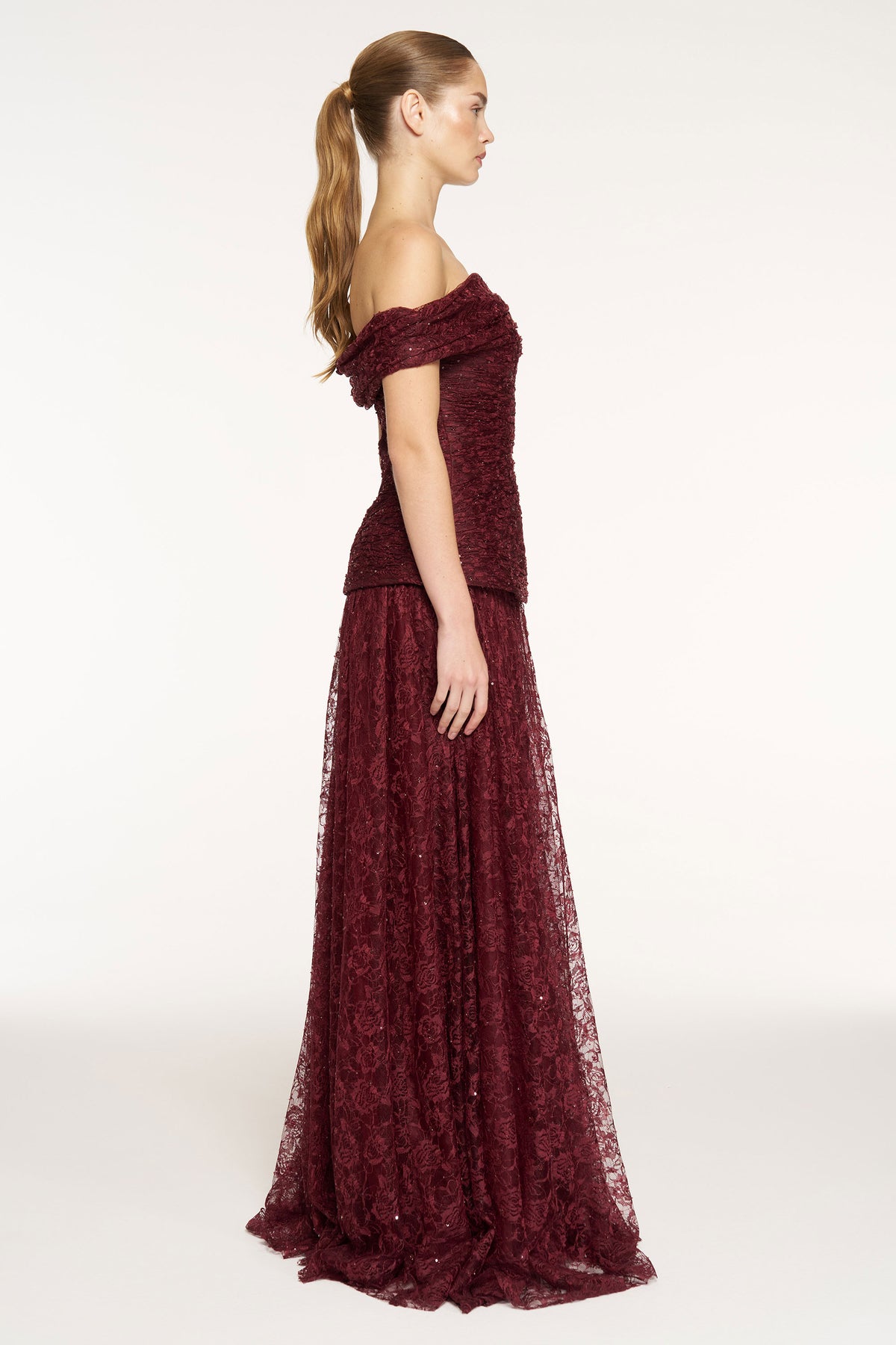 Strapless Sequin Embellished Slit Evening Dress