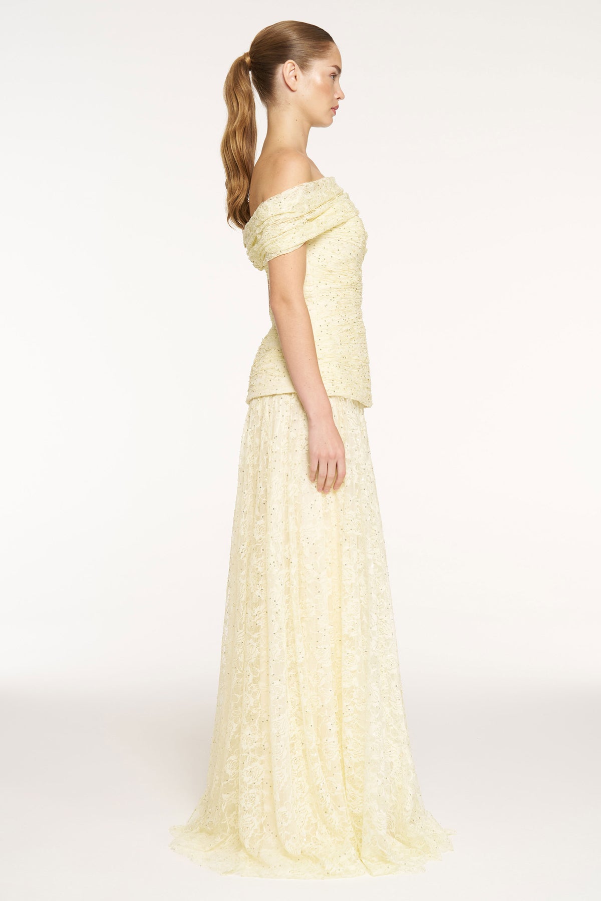 Strapless Sequin Embellished Slit Evening Dress