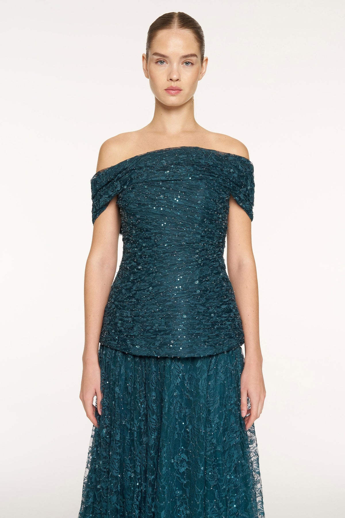 Strapless Sequin Embellished Slit Evening Dress