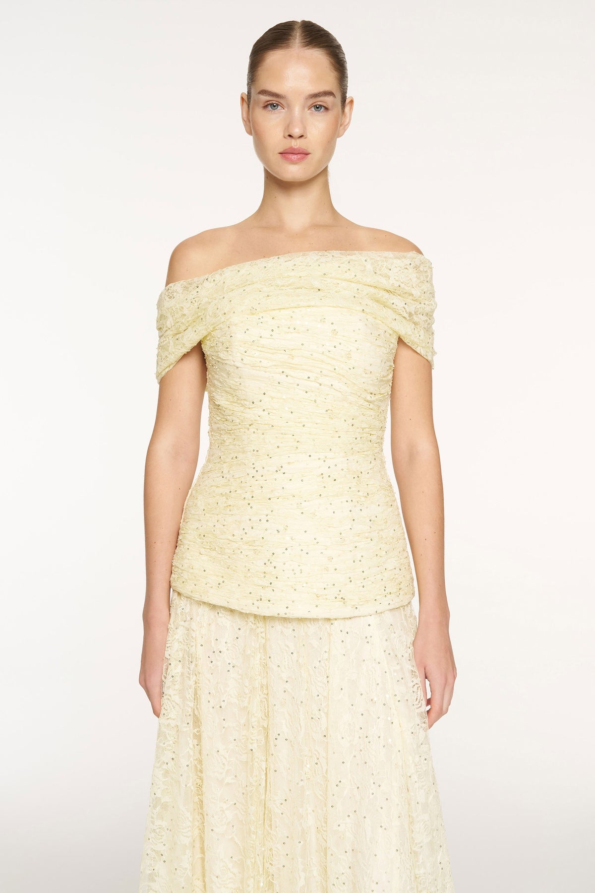 Strapless Sequin Embellished Slit Evening Dress