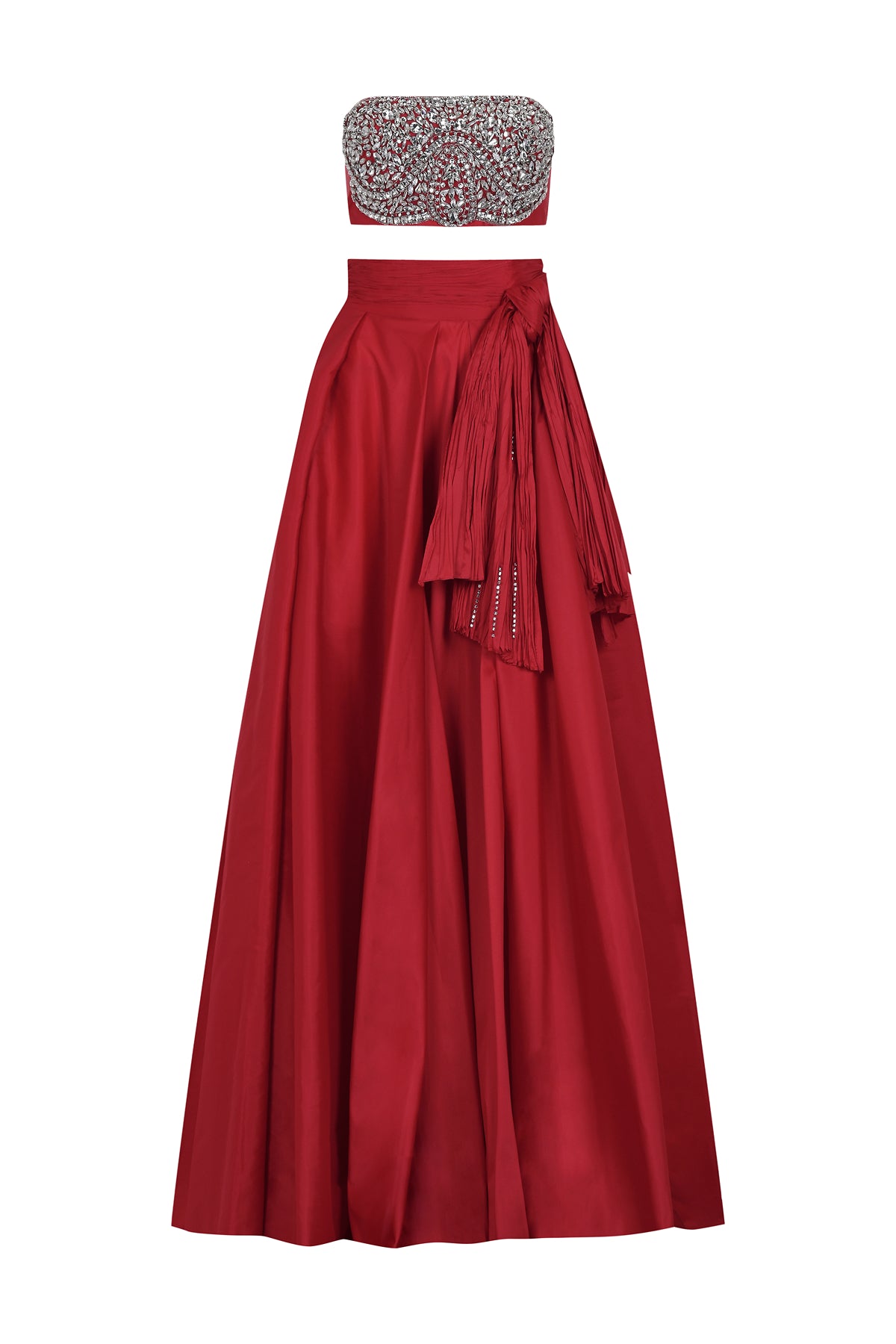 Strapless Stone Embroidered Crop High Waist Skirt Set