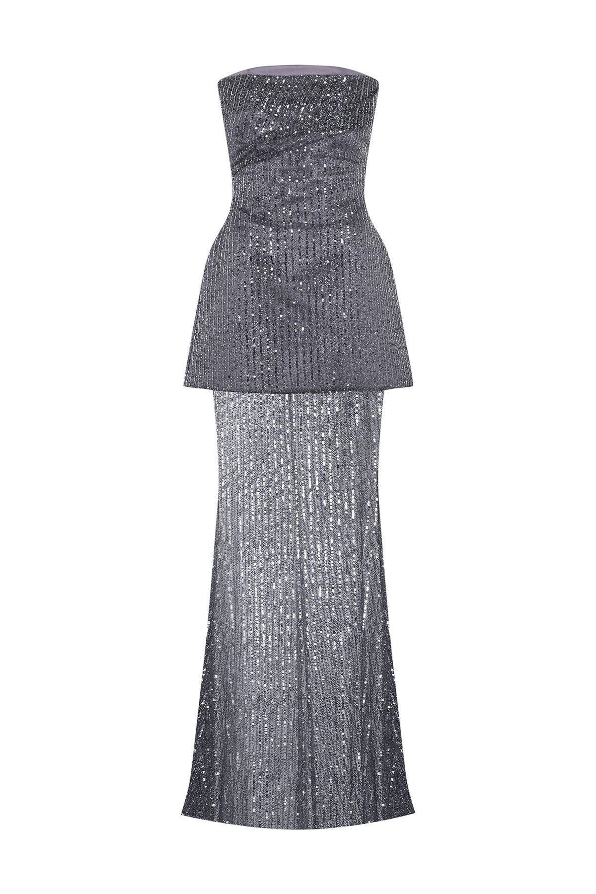 Straplez Taş Payet İşlemeli Takım Abiye Elbise