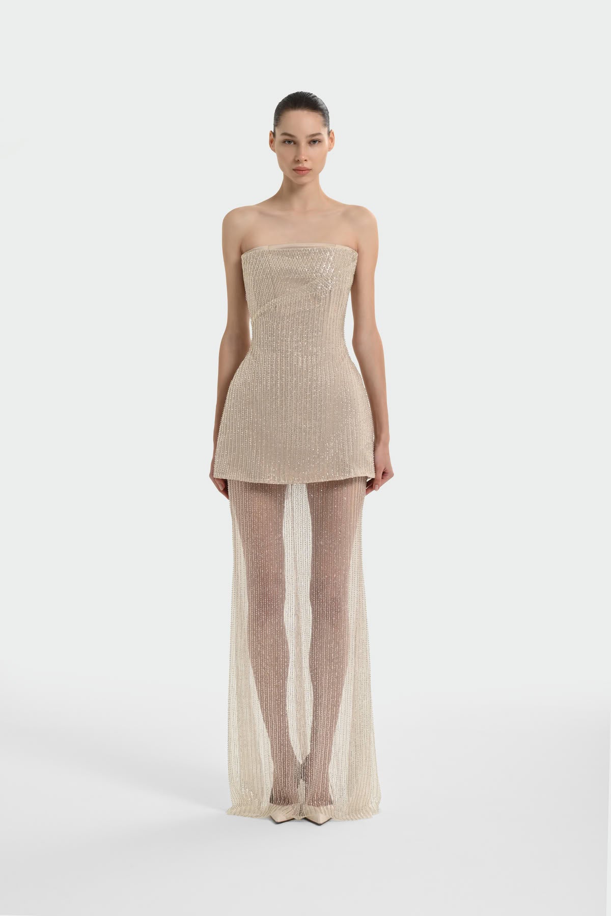 Strapless Sequin Embellished Evening Dress