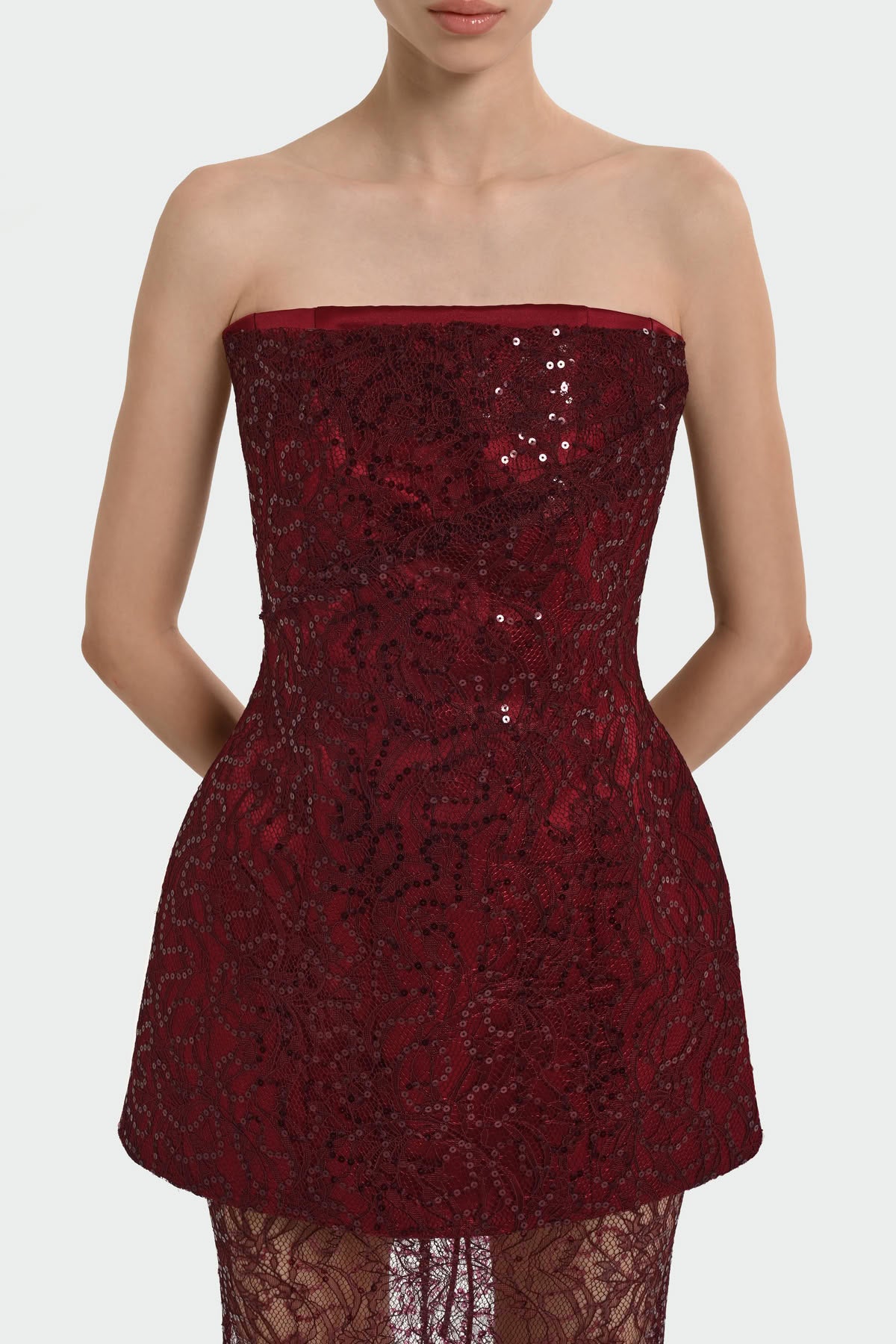 Strapless Stone and Sequin Embroidered Evening Dress Set