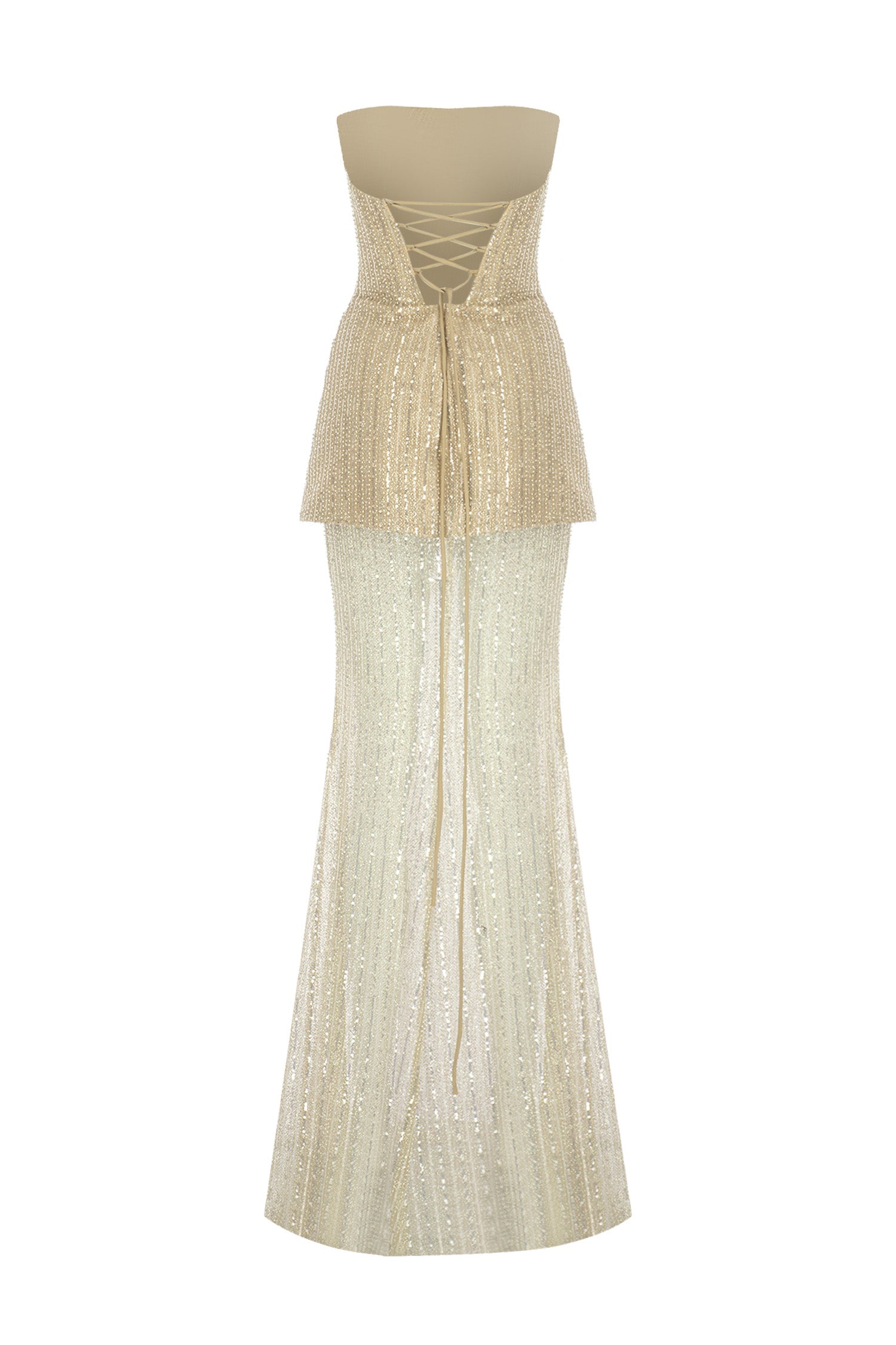 Straplez Taş Payet İşlemeli Takım Abiye Elbise - Cercis