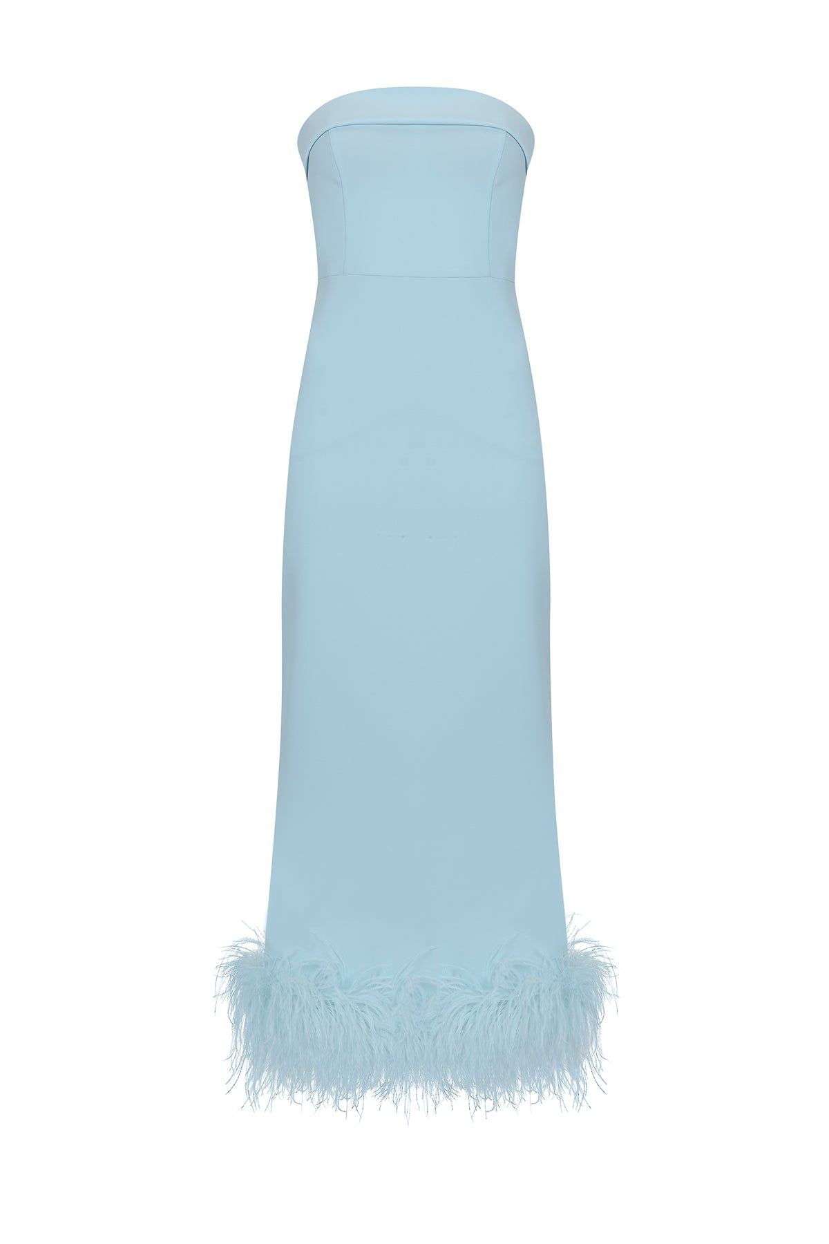 Strapless Feather Skirt Detailed Midi Evening Dress