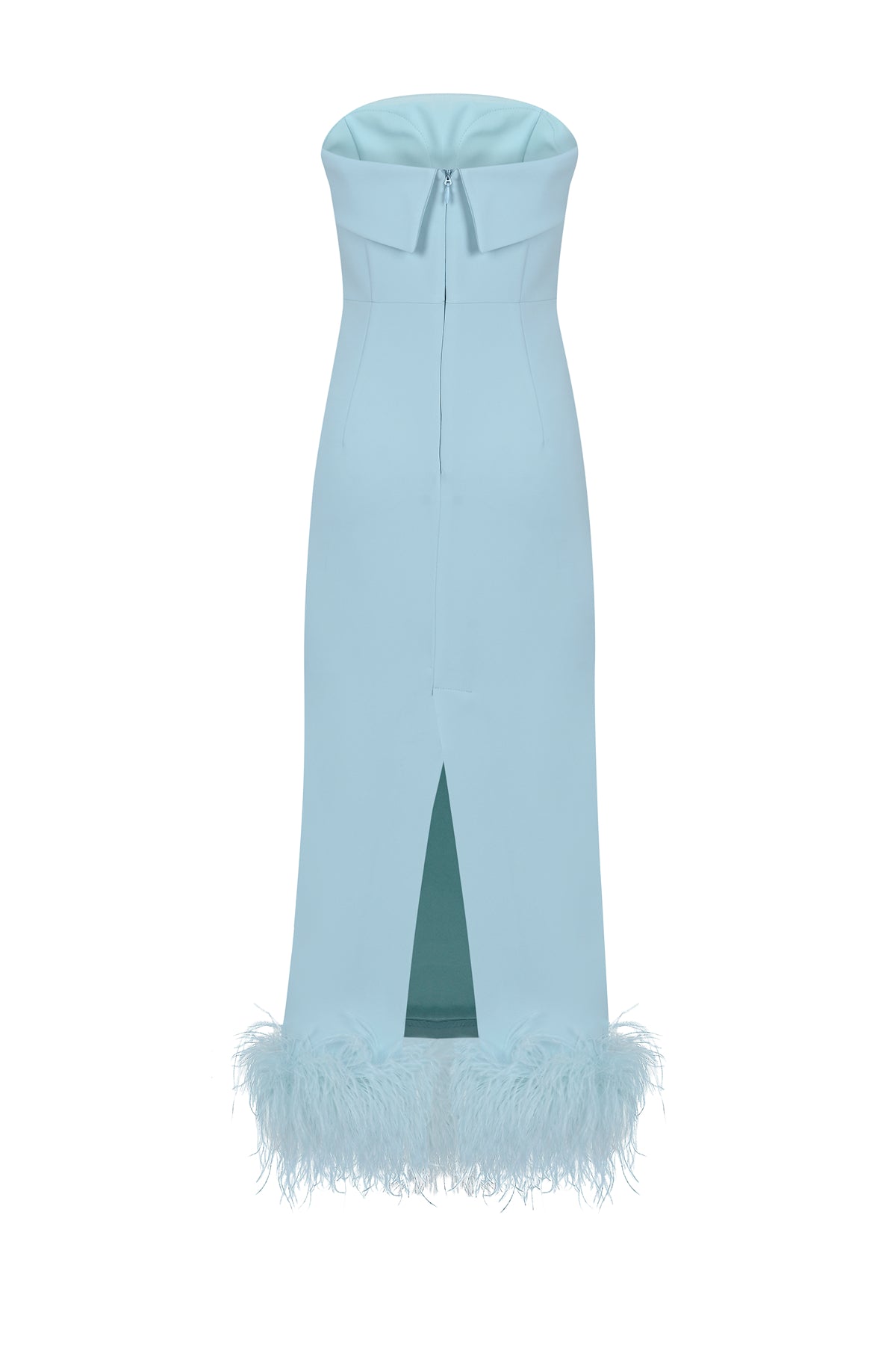 Strapless Feather Skirt Detailed Midi Evening Dress