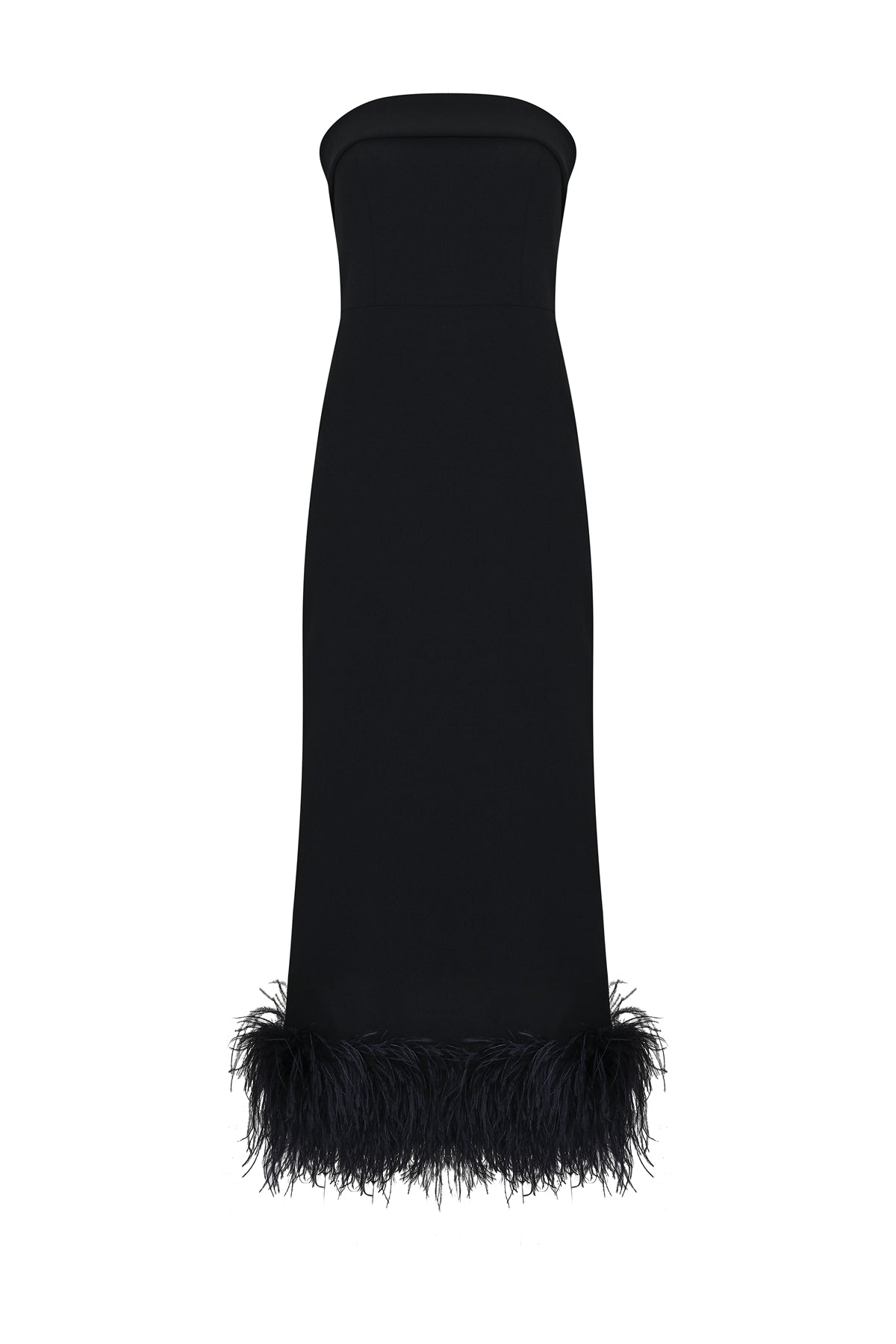 Strapless Feather Skirt Detailed Midi Evening Dress