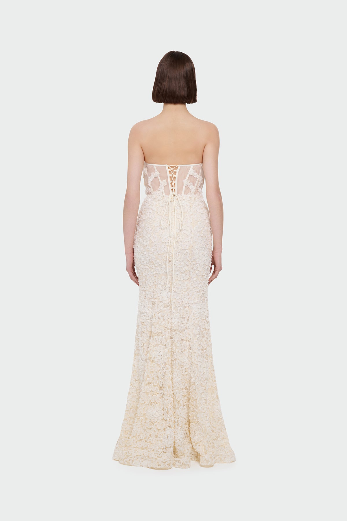 Strapless 3D Floral Evening Gown