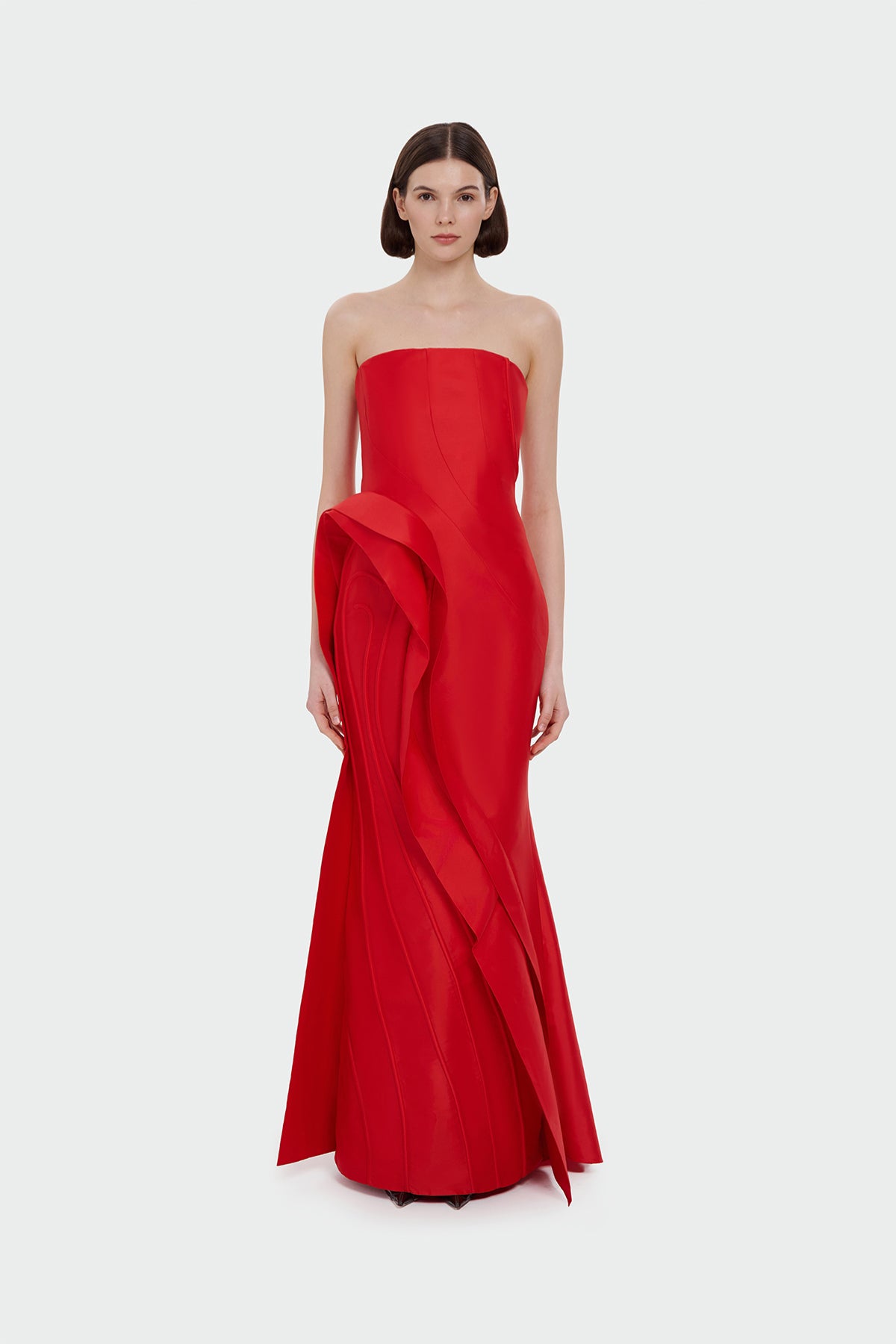 Strapless Ruffle Detail Long Evening Dress