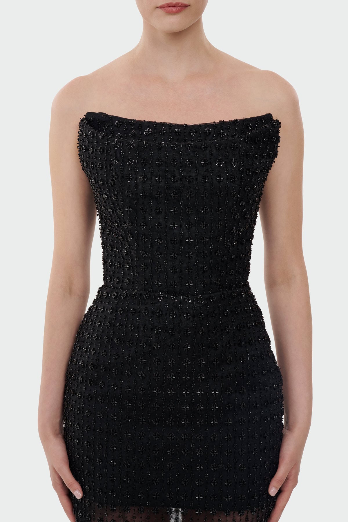 Stone Embellished Strapless Evening Gown