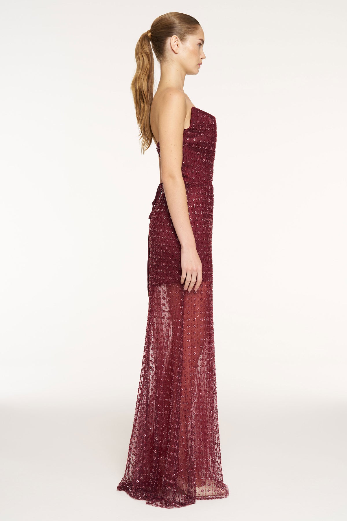 Stone Embellished Strapless Evening Gown