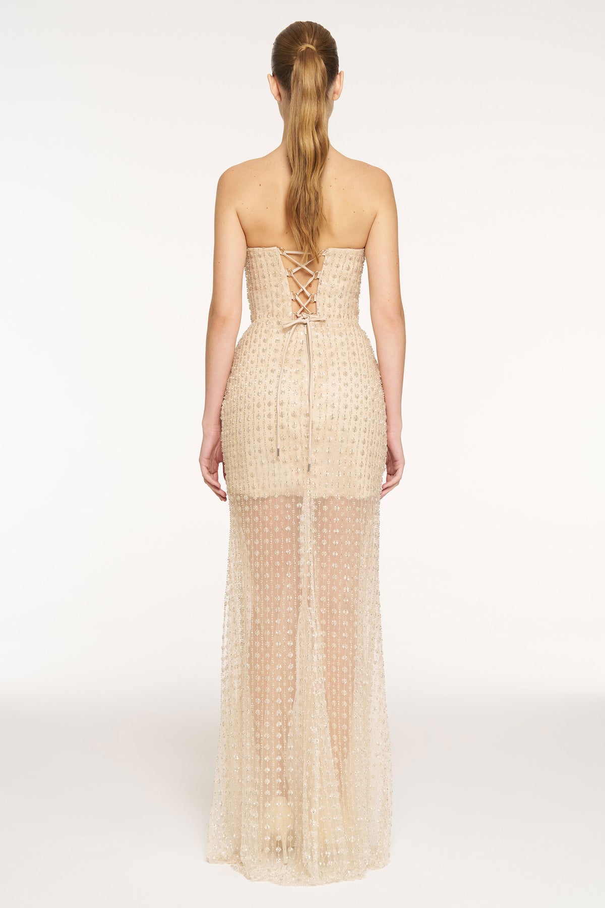 Stone Embellished Strapless Evening Gown