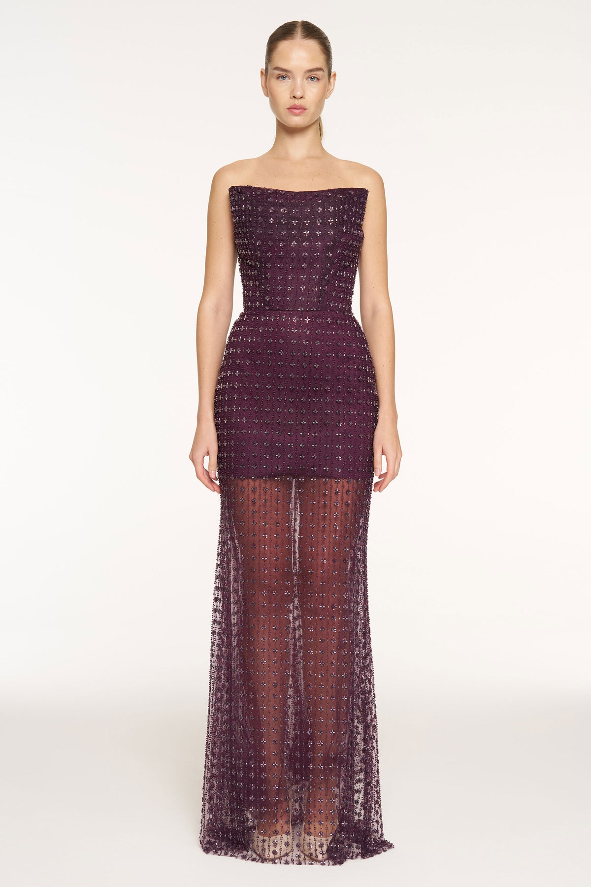 Stone Embellished Strapless Evening Gown