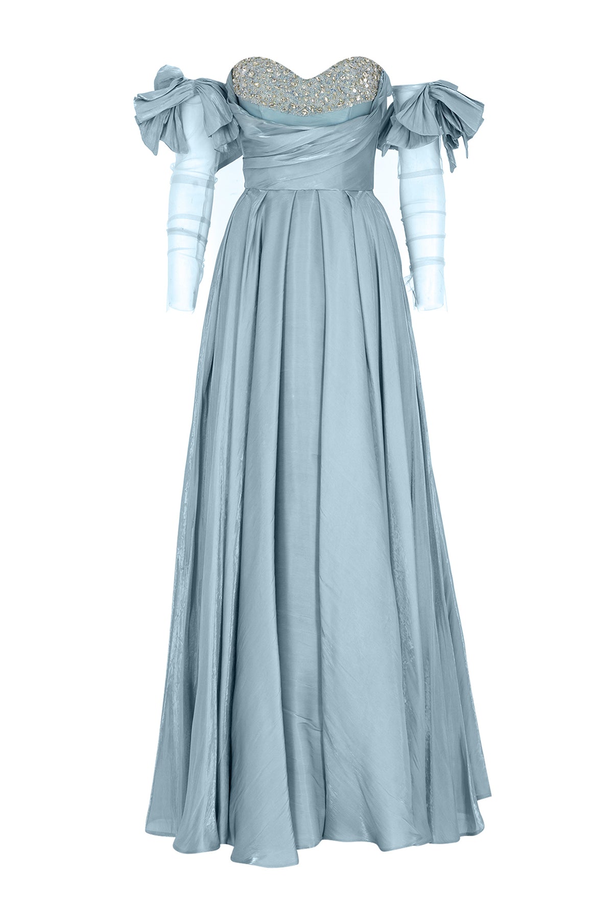 Taş İşlemeli Straplez Saten Abiye Elbise - Cercis