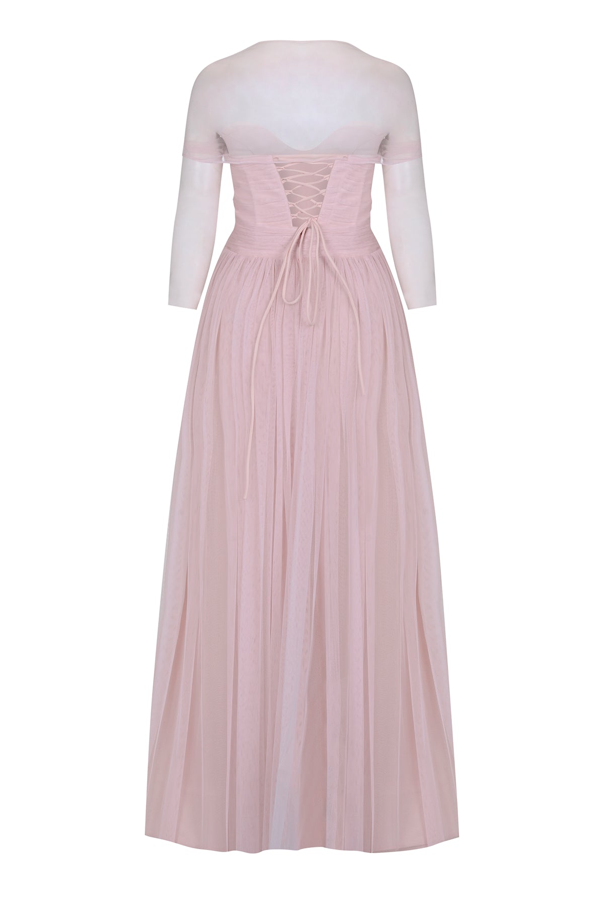 Transparent Tulle Sleeve Strapless Long Evening Dress