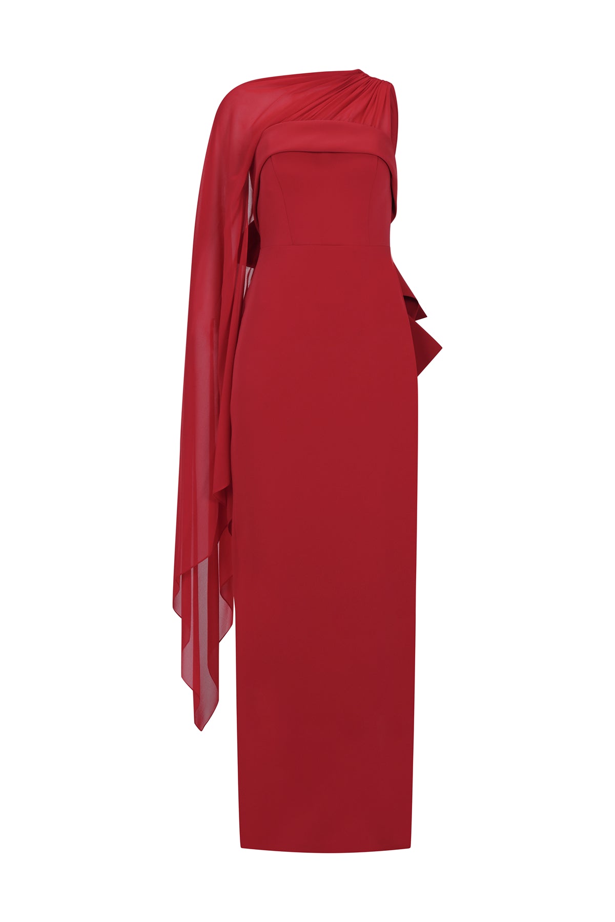 Tulle Cape Back Bow Detail Strapless Long Evening Dress