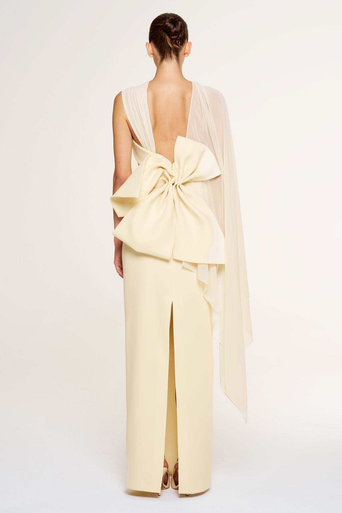 Tulle Cape Back Bow Detail Strapless Long Evening Dress