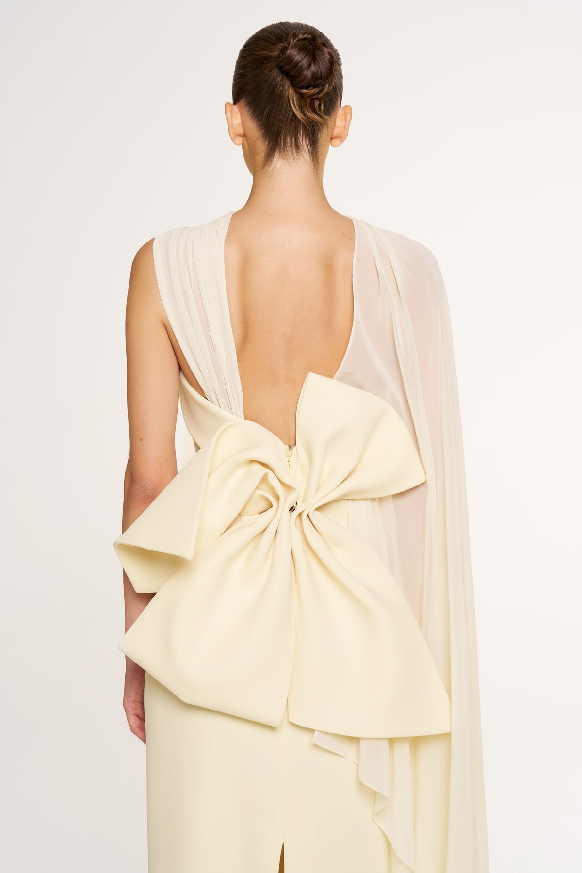 Tulle Cape Back Bow Detail Strapless Long Evening Dress